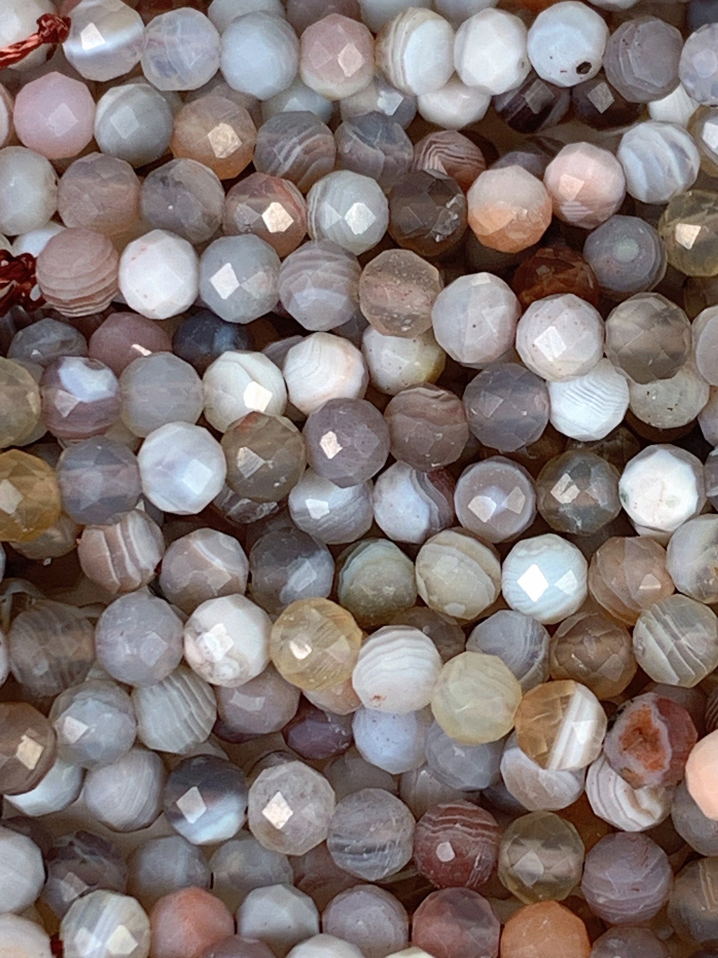Faceted Botswana Agate Beads: Striped Orange Gray White Brown, 2mm 3mm 4mm, 15.5" Strand