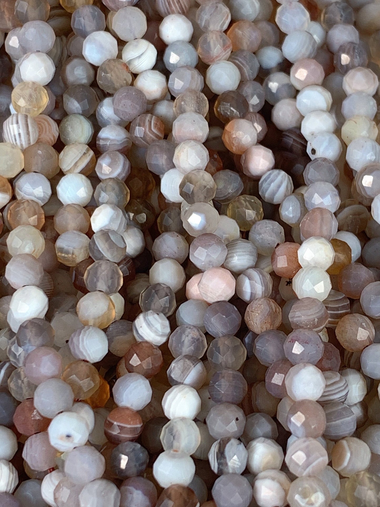 Faceted Botswana Agate Beads: Striped Orange Gray White Brown, 2mm 3mm 4mm, 15.5" Strand