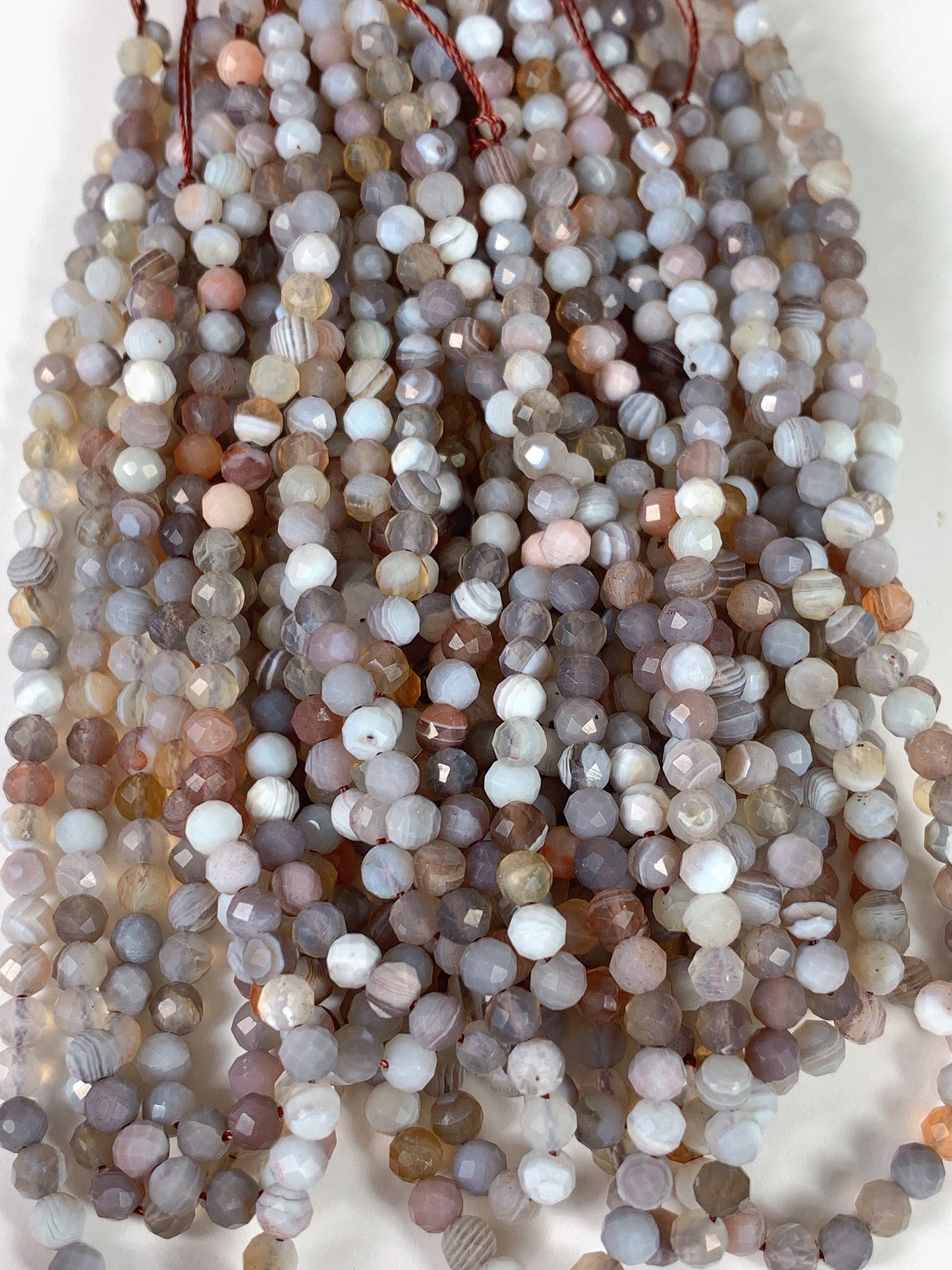 Faceted Botswana Agate Beads: Striped Orange Gray White Brown, 2mm 3mm 4mm, 15.5" Strand