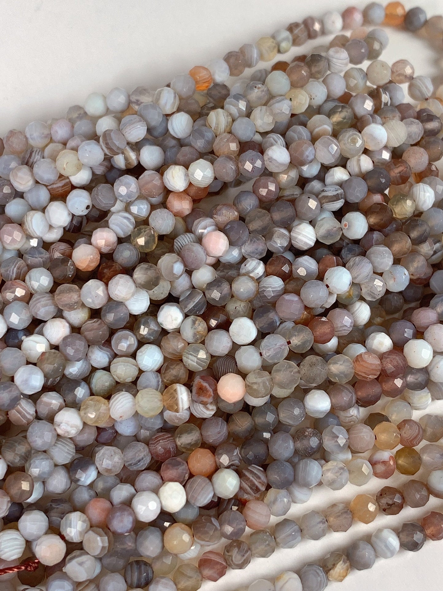 Faceted Botswana Agate Beads: Striped Orange Gray White Brown, 2mm 3mm 4mm, 15.5" Strand