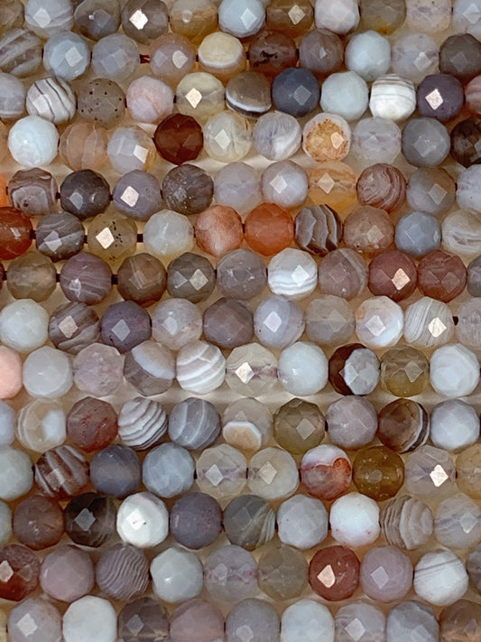 Faceted Botswana Agate Beads: Striped Orange Gray White Brown, 2mm 3mm 4mm, 15.5" Strand