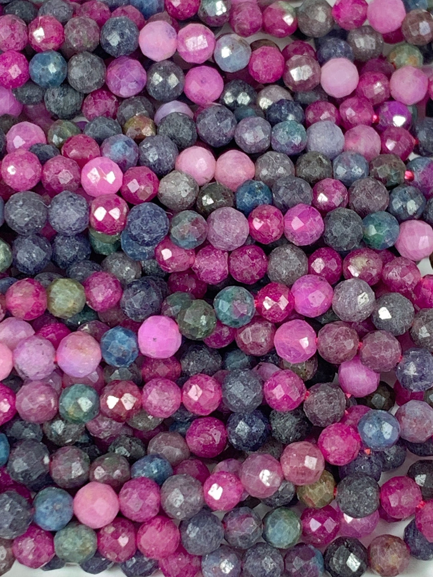Faceted Ruby Sapphire Beads: Natural Purple Red Blue Gemstone Strand