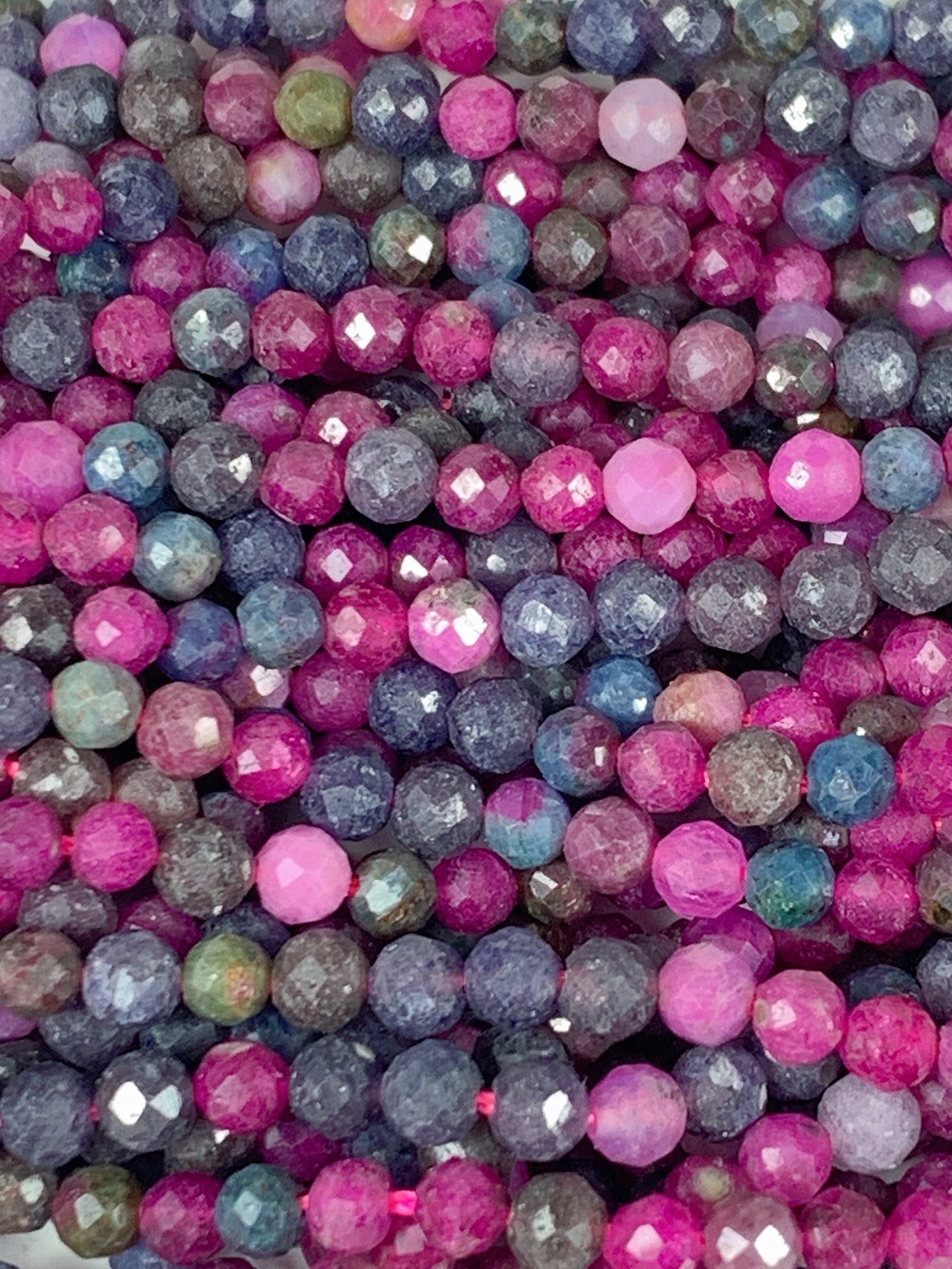 Faceted Ruby Sapphire Beads: Natural Purple Red Blue Gemstone Strand