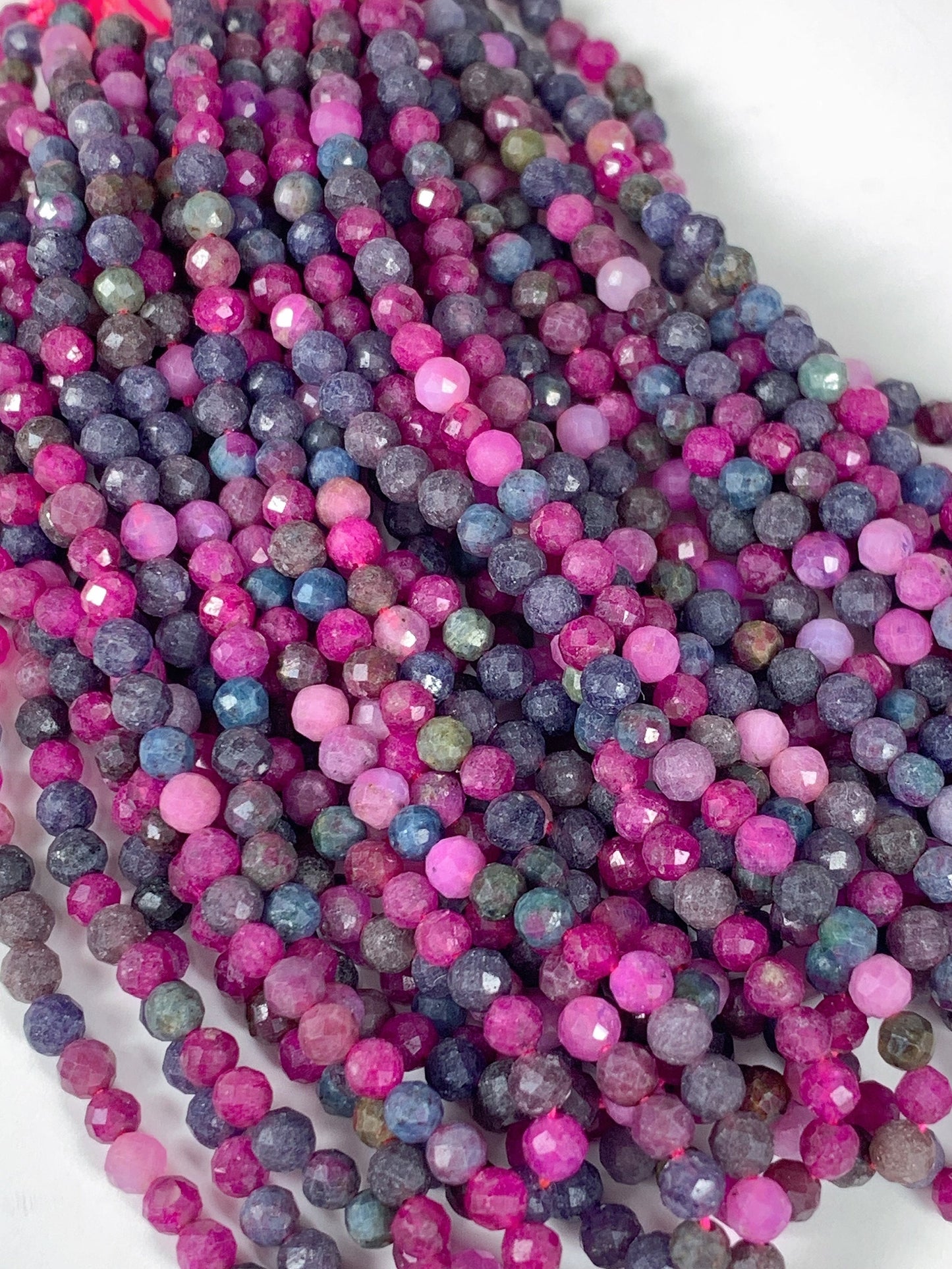 Faceted Ruby Sapphire Beads: Natural Purple Red Blue Gemstone Strand