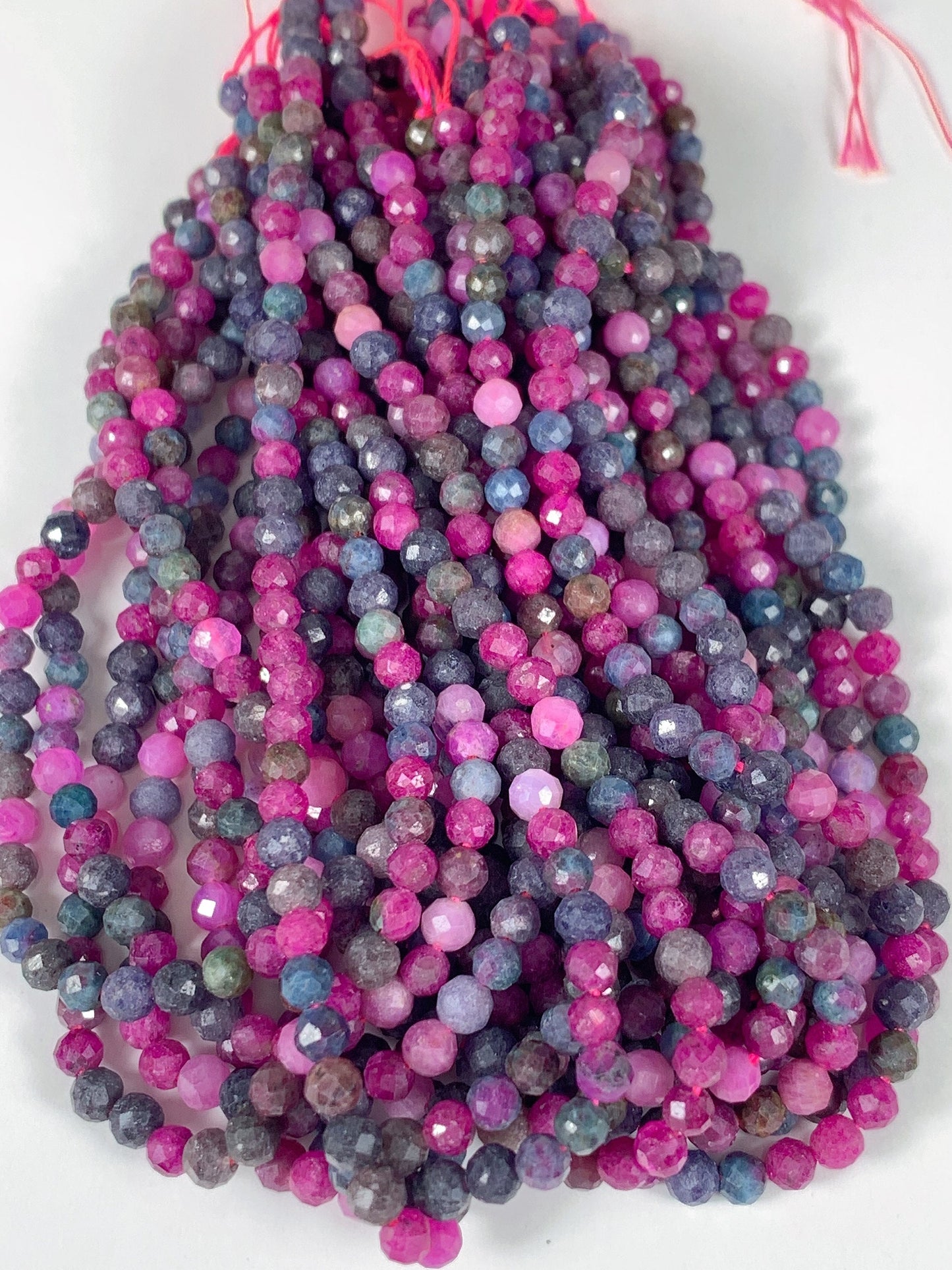 Faceted Ruby Sapphire Beads: Natural Purple Red Blue Gemstone Strand