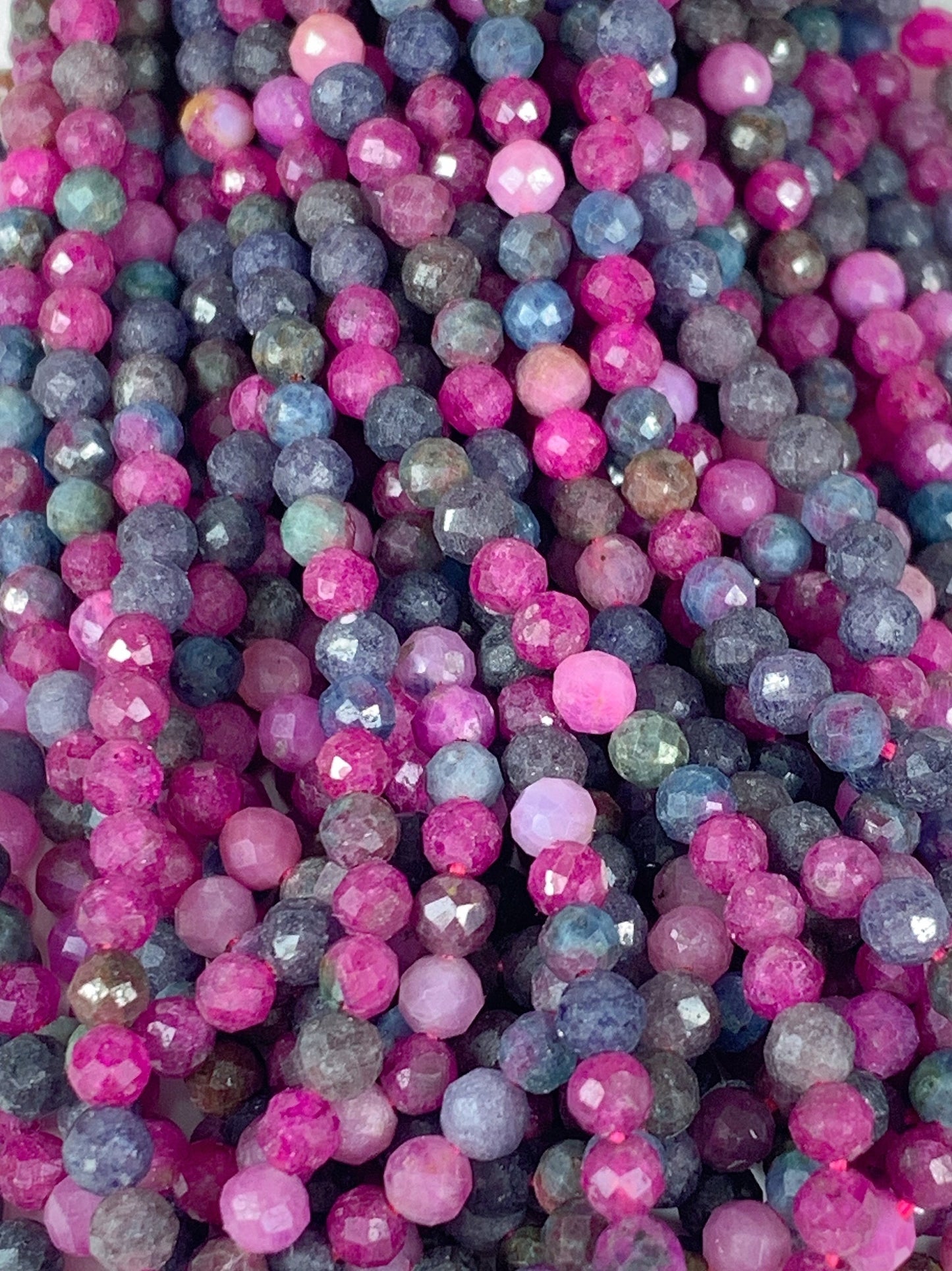 Faceted Ruby Sapphire Beads: Natural Purple Red Blue Gemstone Strand