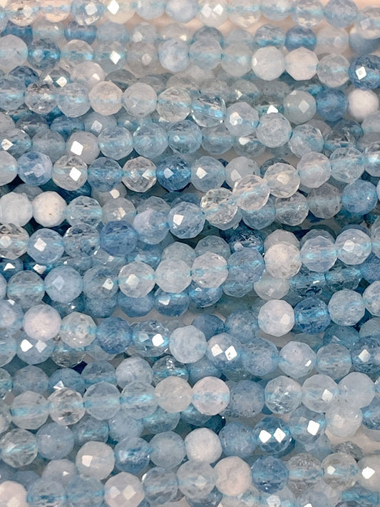 Natural Blue Soft Translucent Aquamarine Faceted Round Beads 15.5" Strand 2mm 3mm 4mm