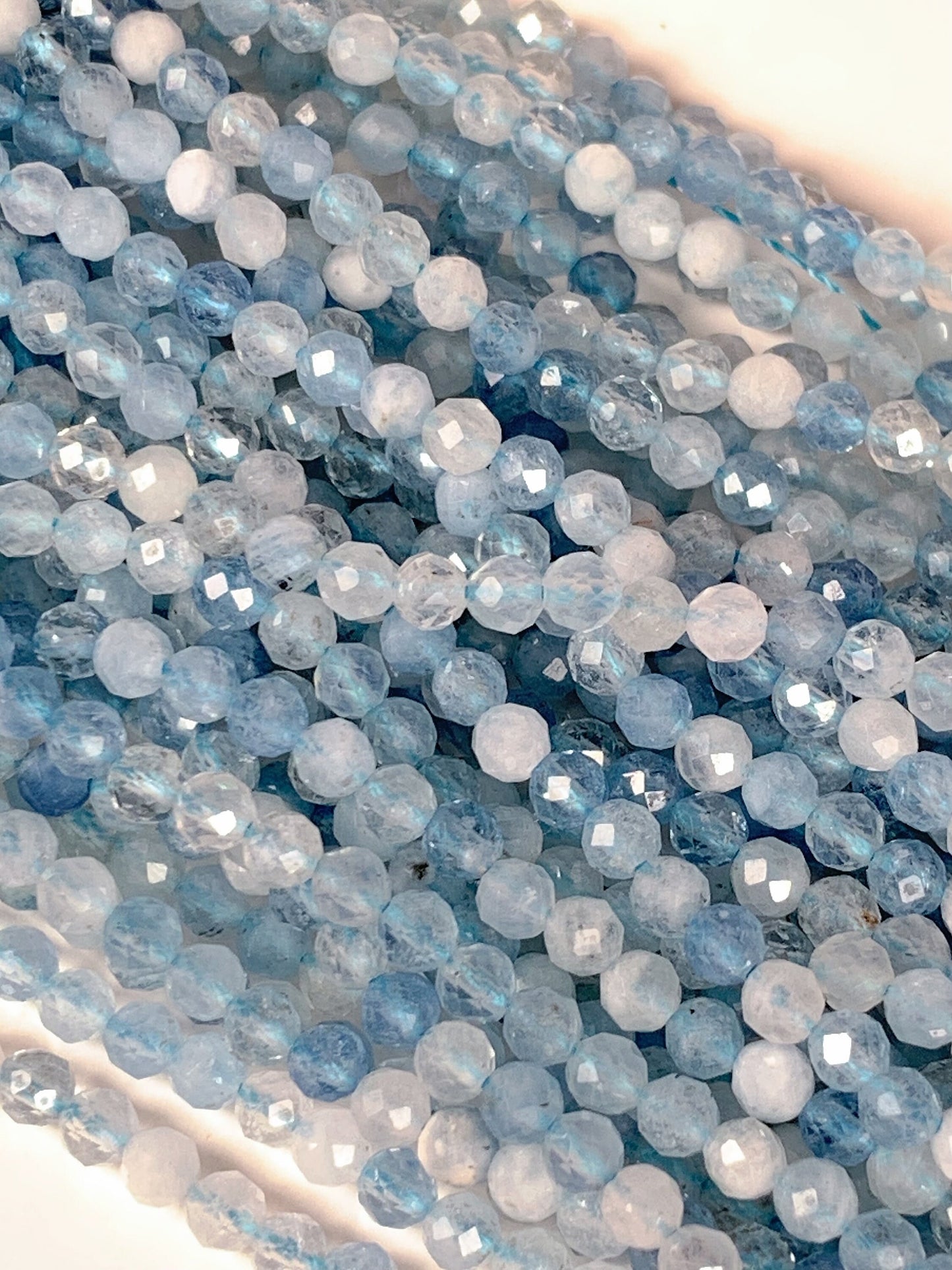 Natural Blue Soft Translucent Aquamarine Faceted Round Beads 15.5" Strand 2mm 3mm 4mm