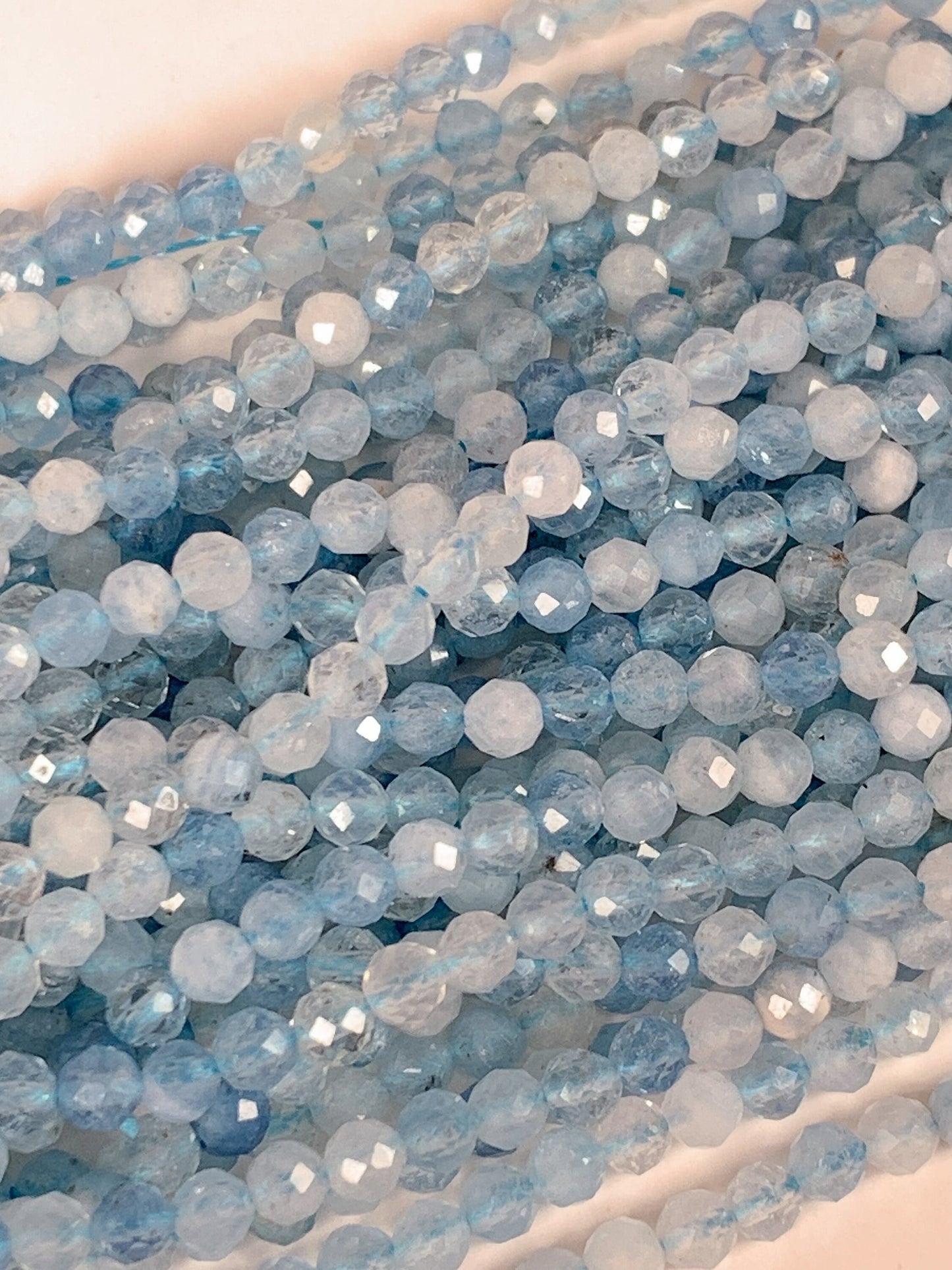 Natural Blue Soft Translucent Aquamarine Faceted Round Beads 15.5" Strand 2mm 3mm 4mm
