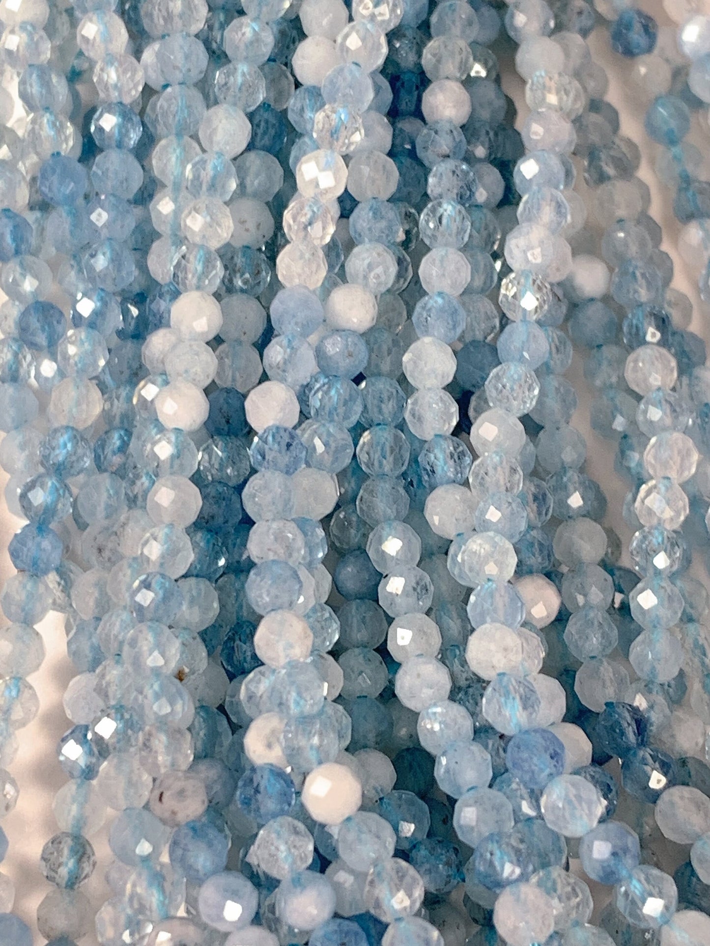 Natural Blue Soft Translucent Aquamarine Faceted Round Beads 15.5" Strand 2mm 3mm 4mm