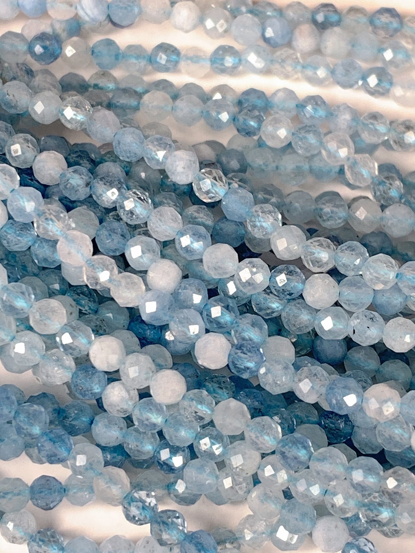 Natural Blue Soft Translucent Aquamarine Faceted Round Beads 15.5" Strand 2mm 3mm 4mm
