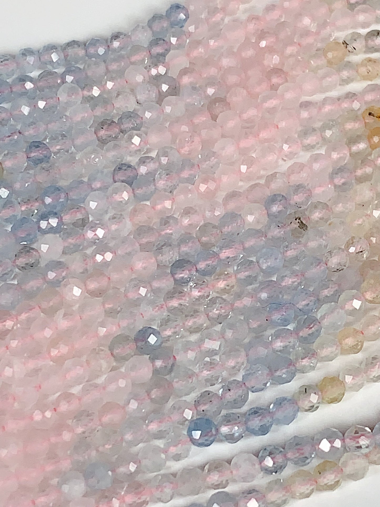 AAA Pink Blue Morganite Faceted Round Beads: Natural Gemstone Strand
