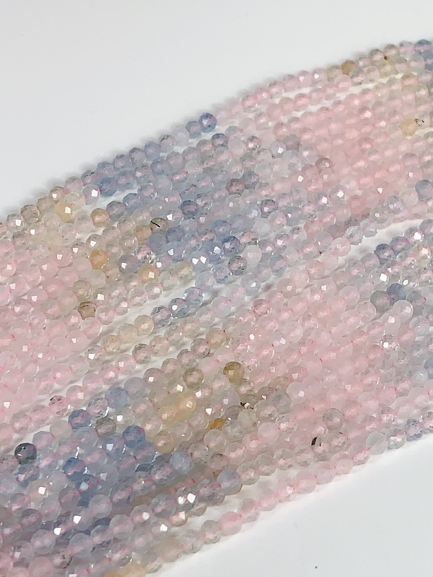 AAA Pink Blue Morganite Faceted Round Beads: Natural Gemstone Strand