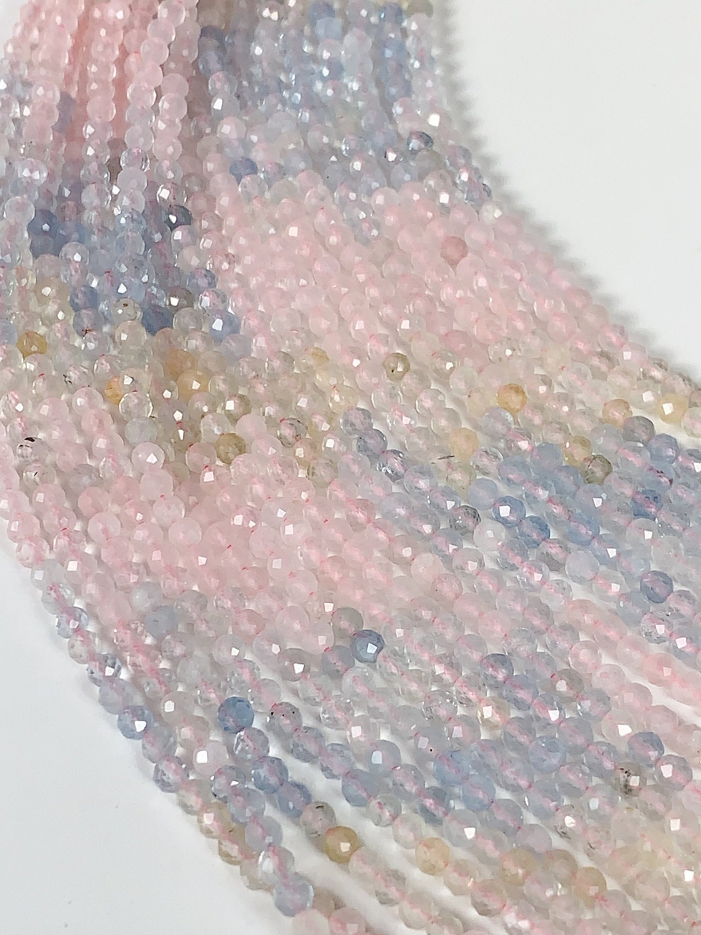 AAA Pink Blue Morganite Faceted Round Beads: Natural Gemstone Strand