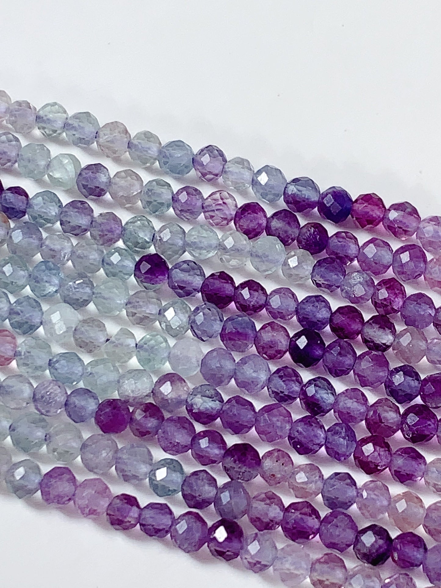 AAA Natural Rainbow Fluorite Faceted Round Beads: 15.5 Strand  Purple, Blue, Clear, Green  3mm 4mm