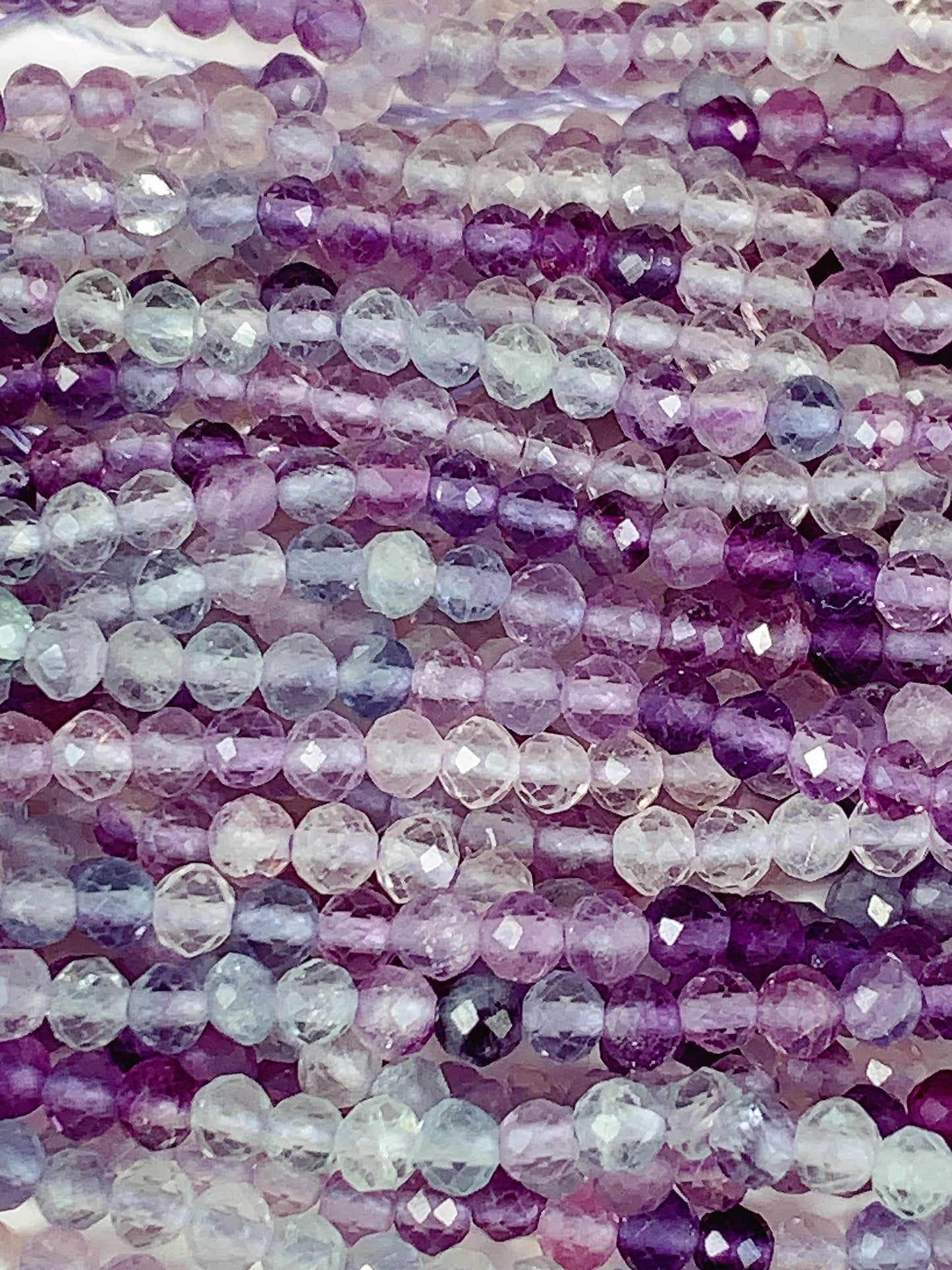 AAA Natural Rainbow Fluorite Faceted Round Beads: 15.5 Strand  Purple, Blue, Clear, Green  3mm 4mm