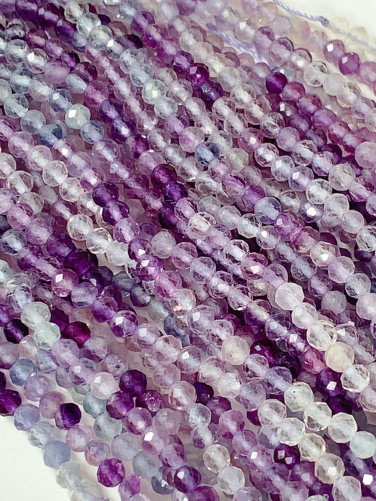AAA Natural Rainbow Fluorite Faceted Round Beads: 15.5 Strand  Purple, Blue, Clear, Green  3mm 4mm