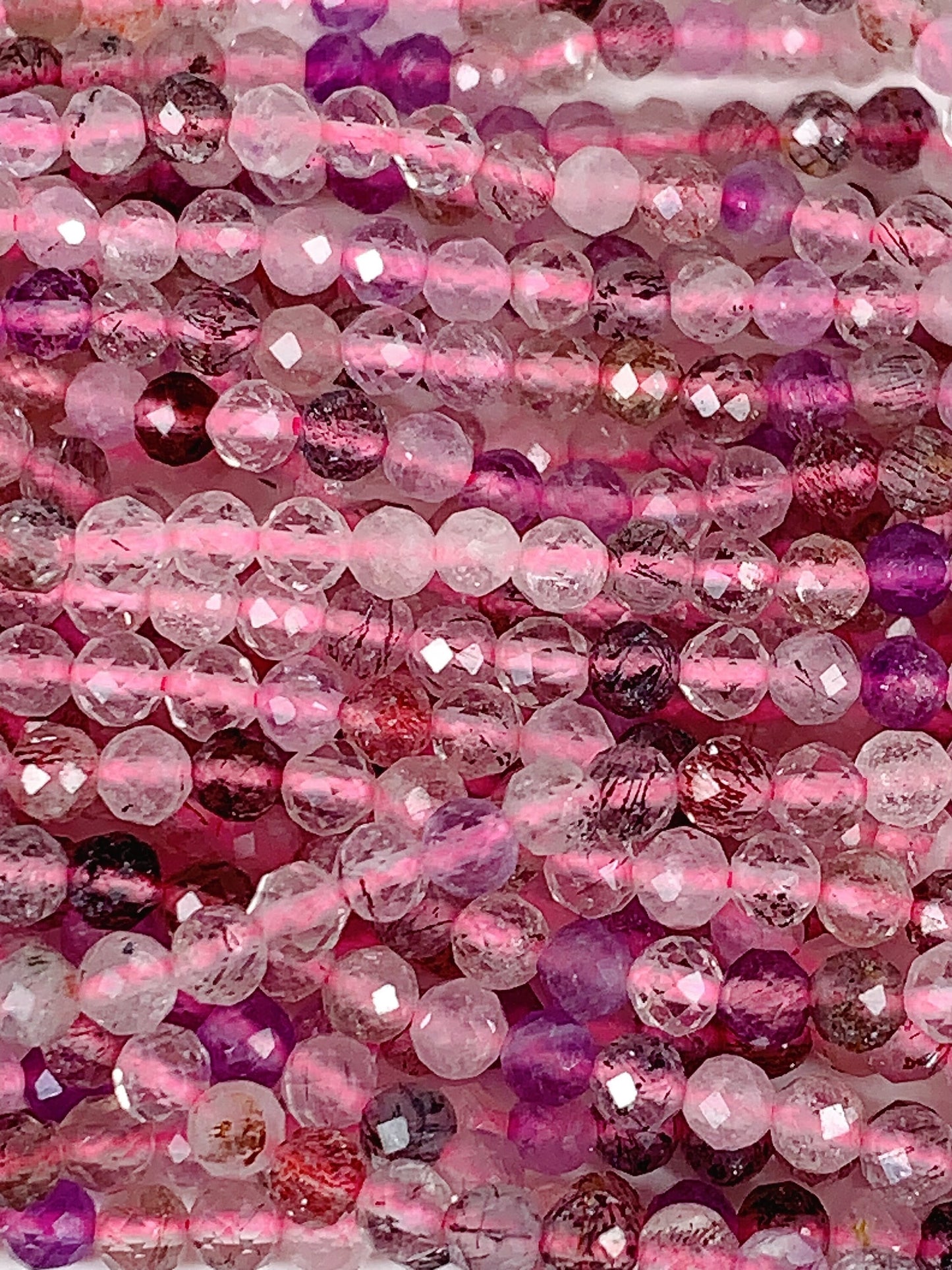 Pink Purple Super 7 Crystal Beads: Faceted Round, 15.5" Strand