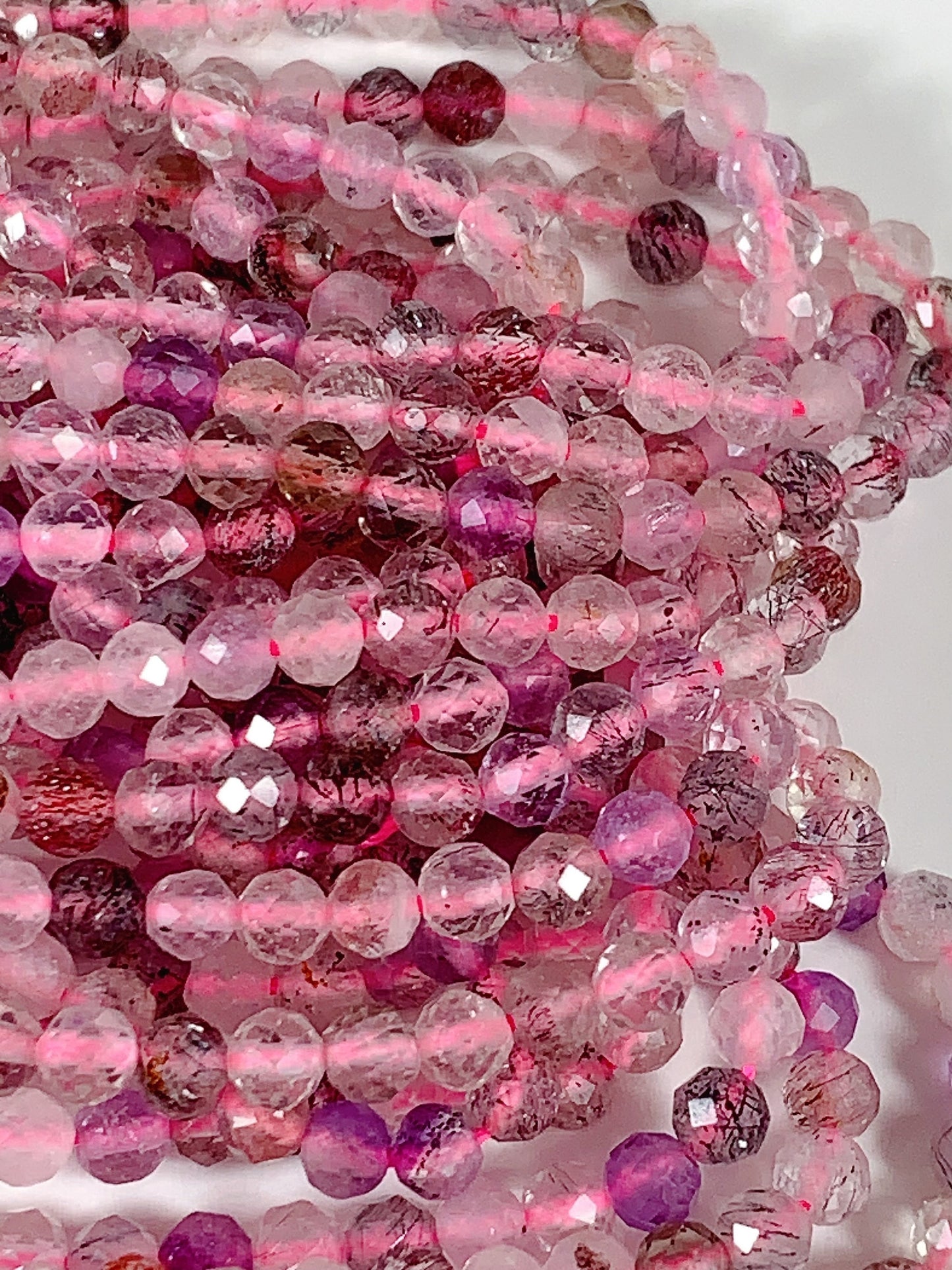 Pink Purple Super 7 Crystal Beads: Faceted Round, 15.5" Strand