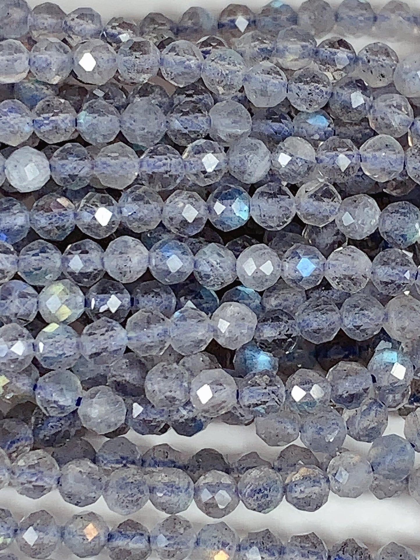 AAA Labradorite Faceted Round Beads: Natural Gray Blue Gemstone Strand