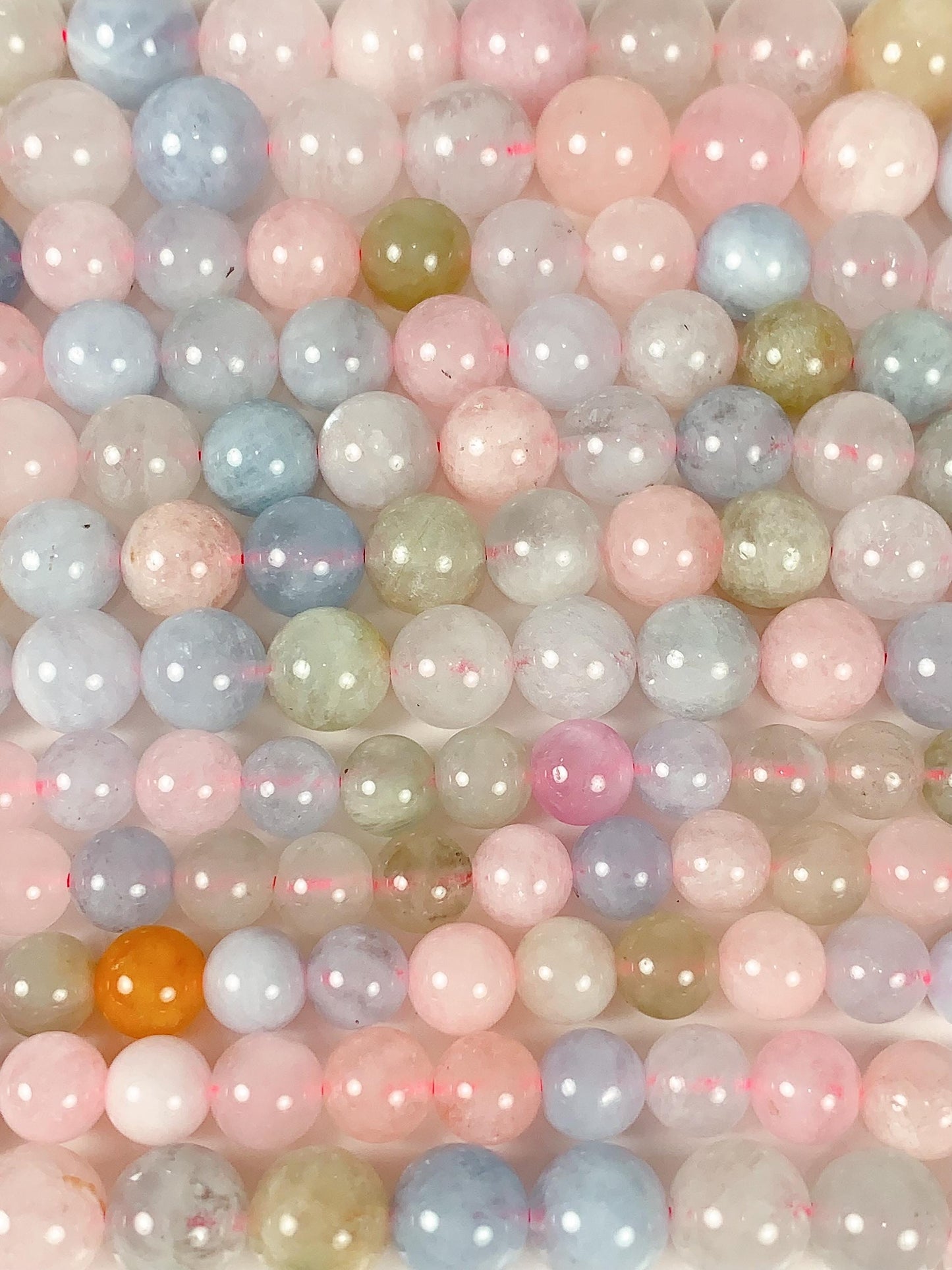 8mm Natural  Blue Yellow  Green Pink Morgenite Smooth Round Beads 15.5" Strand