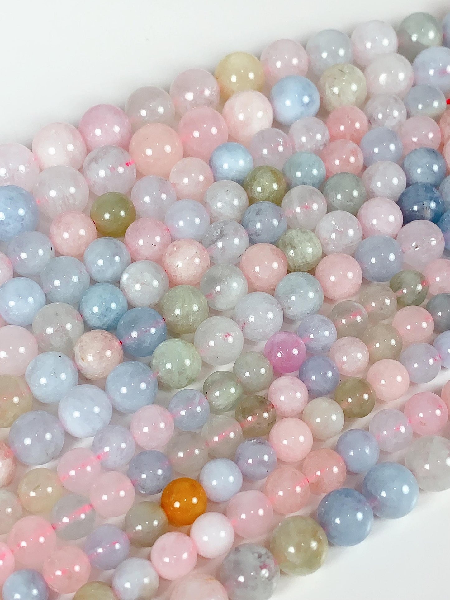 8mm Natural  Blue Yellow  Green Pink Morgenite Smooth Round Beads 15.5" Strand