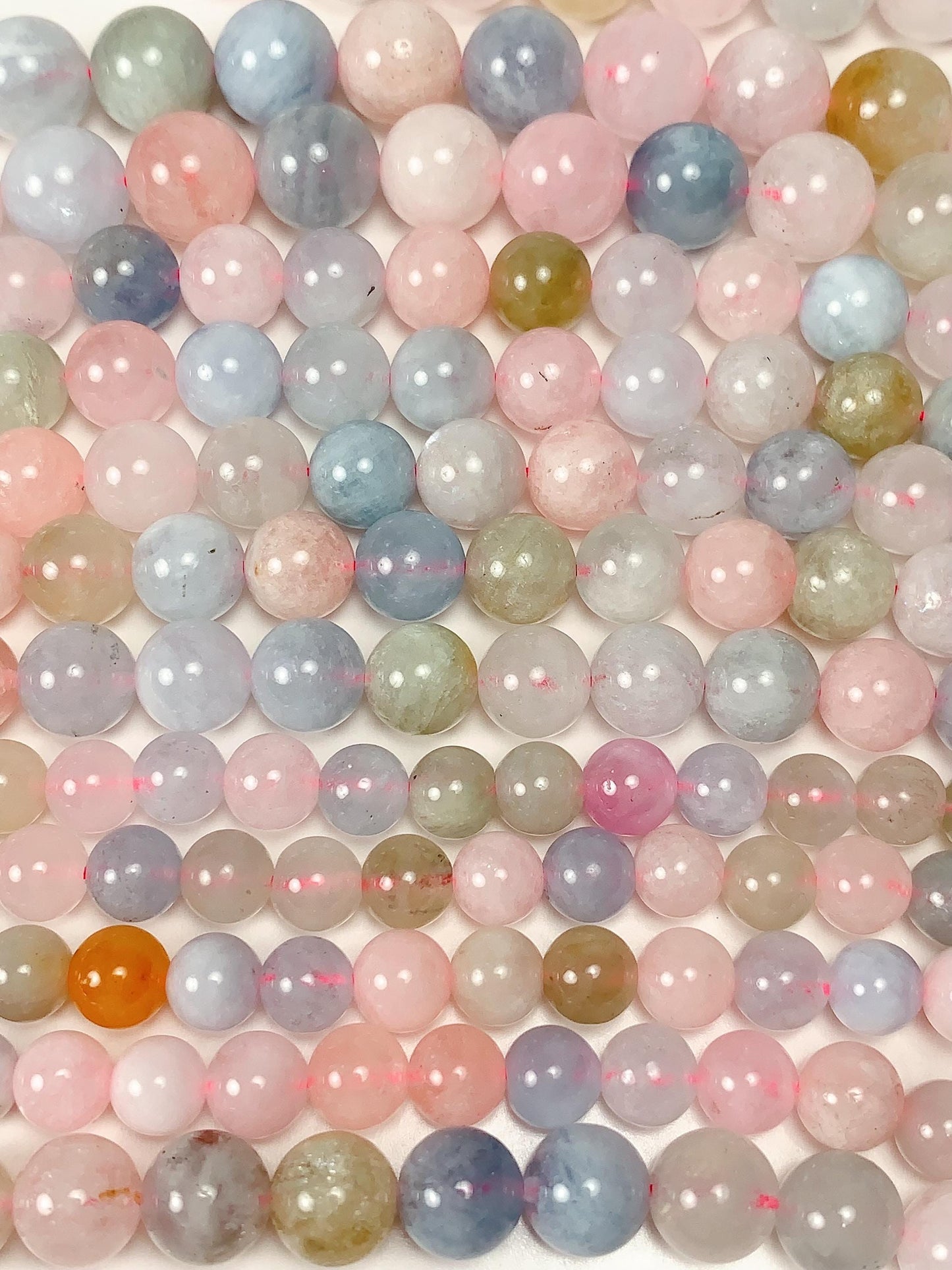 8mm Natural  Blue Yellow  Green Pink Morgenite Smooth Round Beads 15.5" Strand