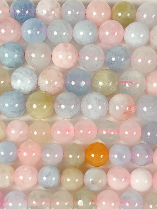 8mm Natural  Blue Yellow  Green Pink Morgenite Smooth Round Beads 15.5" Strand