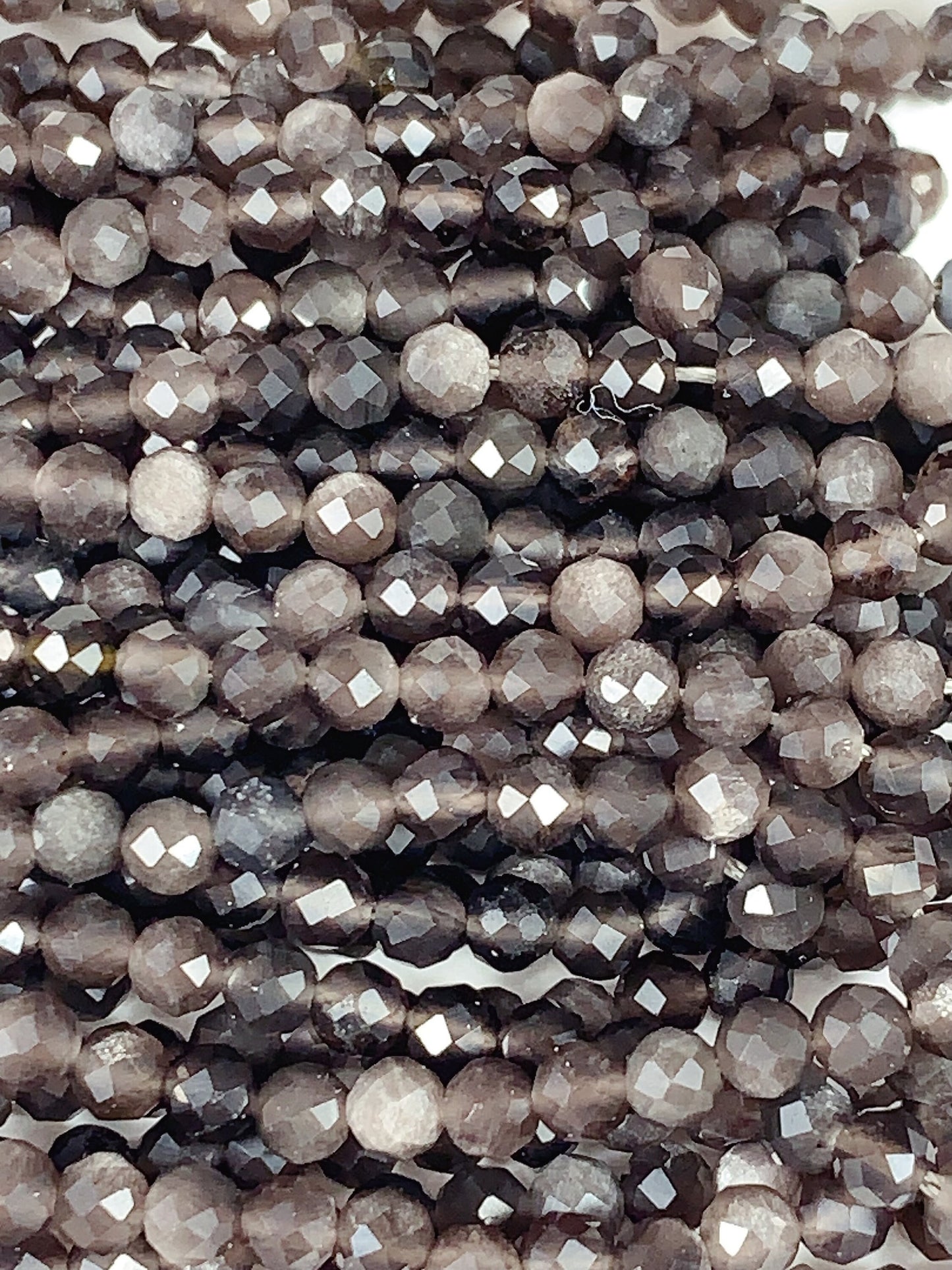 Grade AAA Genuine Natural Silver Obsidian  Faceted Round Beads 15.5" Strand 2mm 3mm 4mm