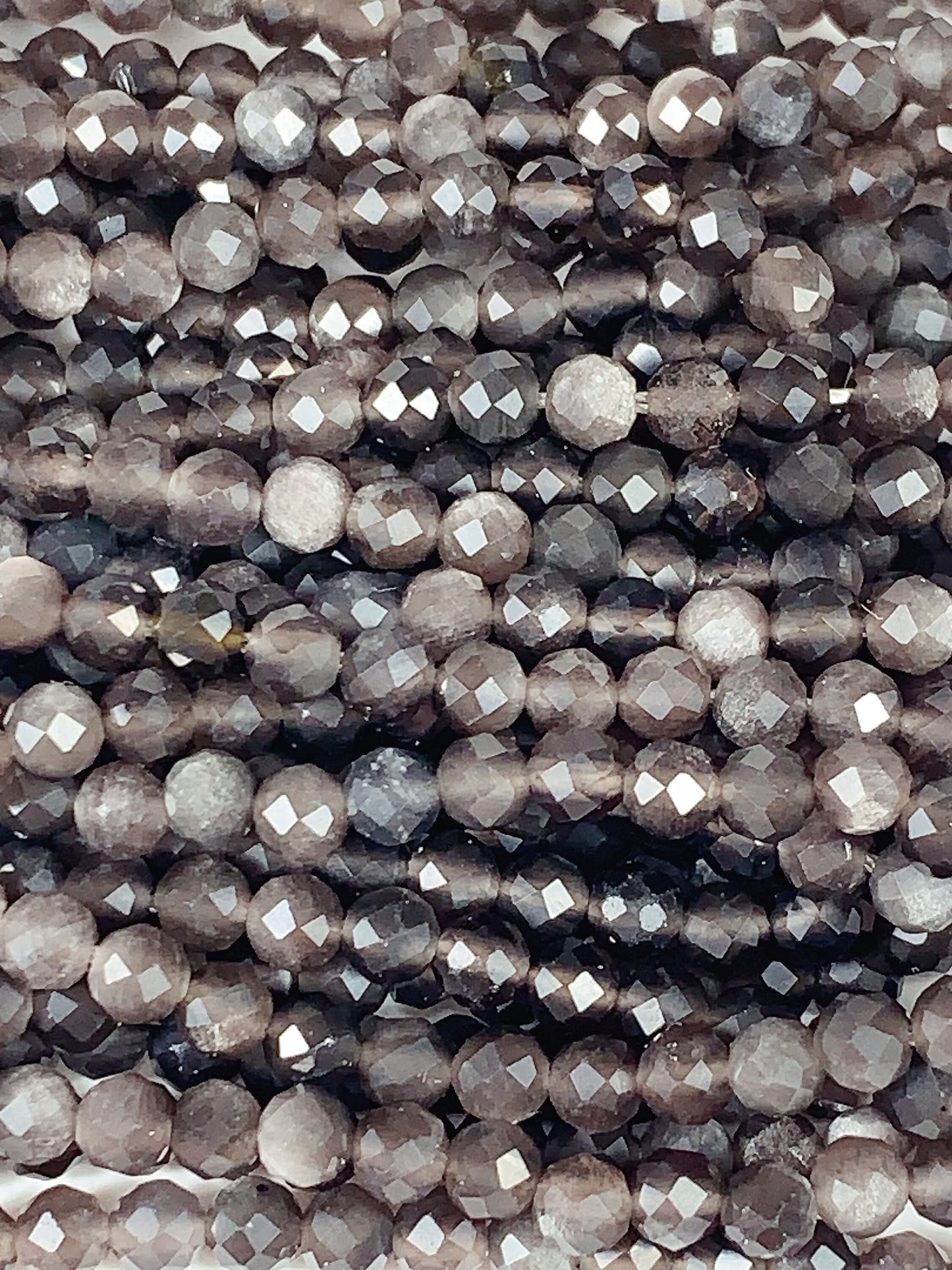 Grade AAA Genuine Natural Silver Obsidian  Faceted Round Beads 15.5" Strand 2mm 3mm 4mm