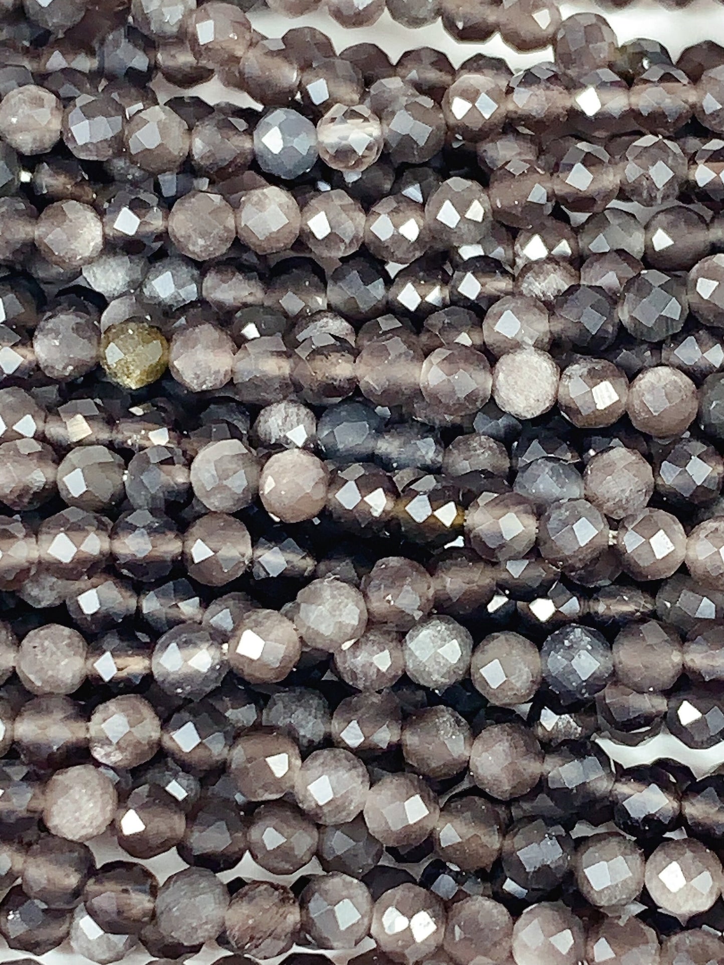 Grade AAA Genuine Natural Silver Obsidian  Faceted Round Beads 15.5" Strand 2mm 3mm 4mm