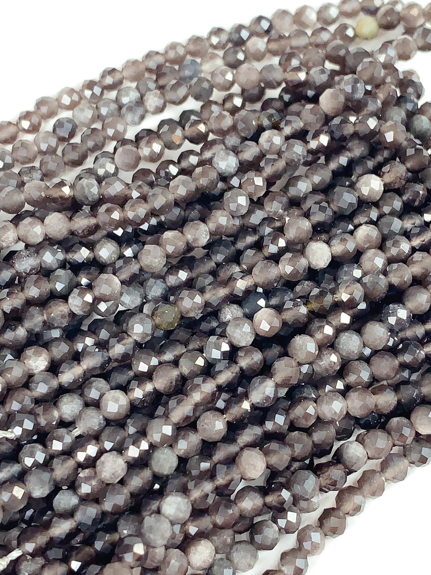 Grade AAA Genuine Natural Silver Obsidian  Faceted Round Beads 15.5" Strand 2mm 3mm 4mm