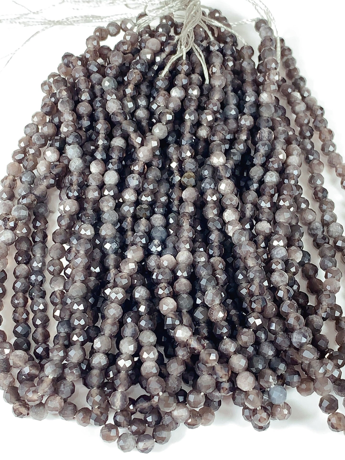 Grade AAA Genuine Natural Silver Obsidian  Faceted Round Beads 15.5" Strand 2mm 3mm 4mm
