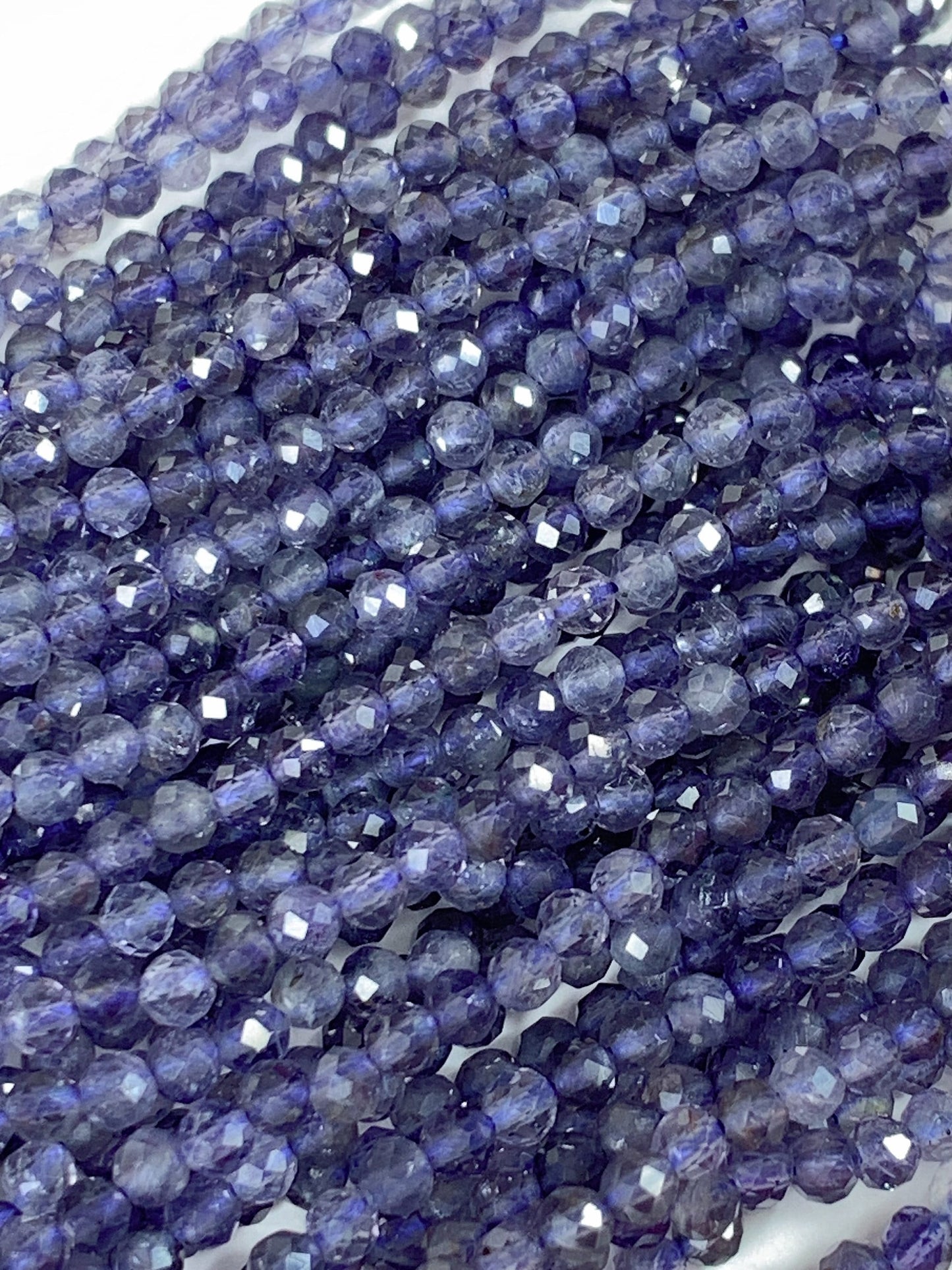 AAA Natural Blue Iolite Cordierite Faceted Round Beads (15.5" Strand)