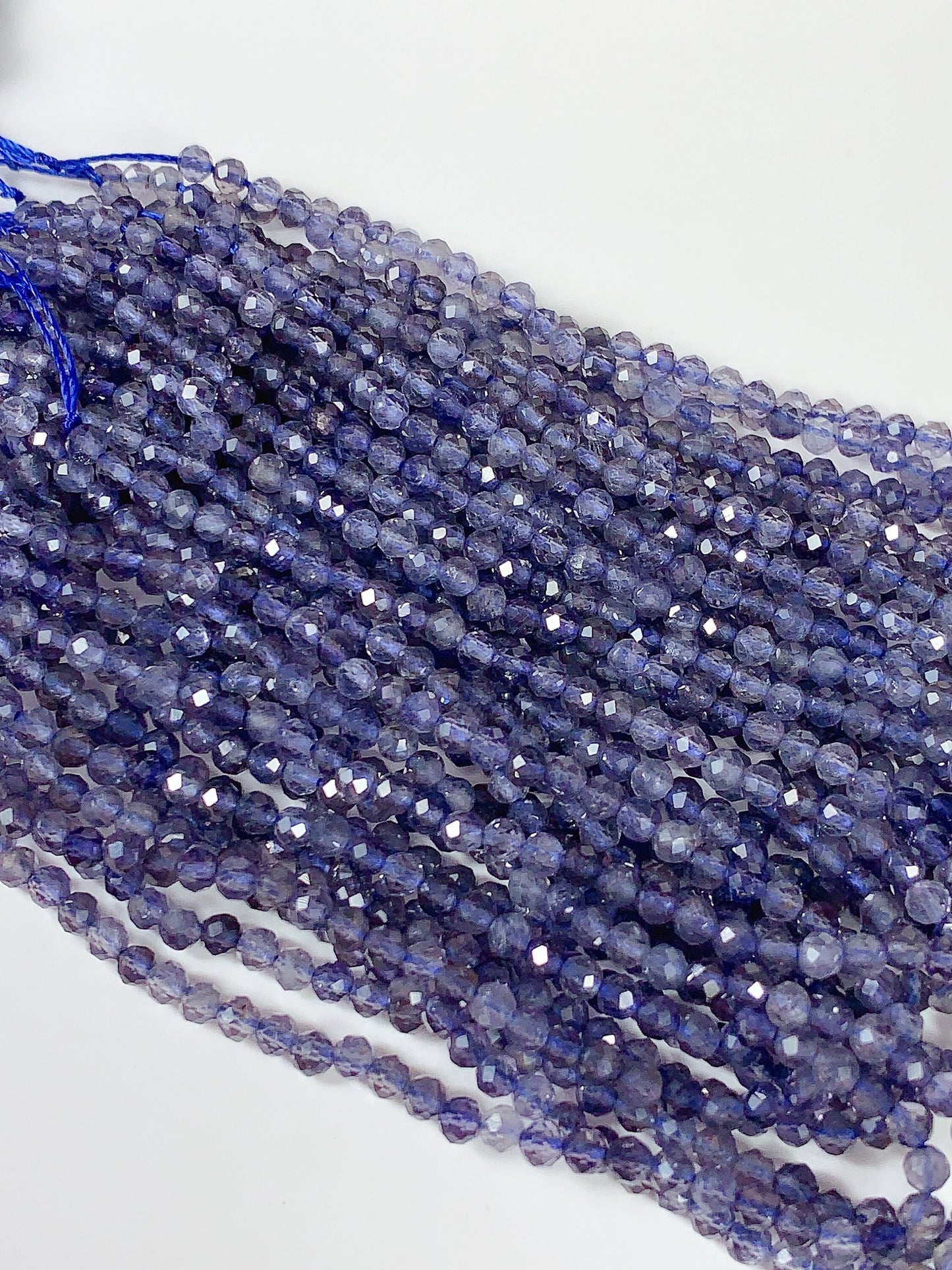 AAA Natural Blue Iolite Cordierite Faceted Round Beads (15.5" Strand)