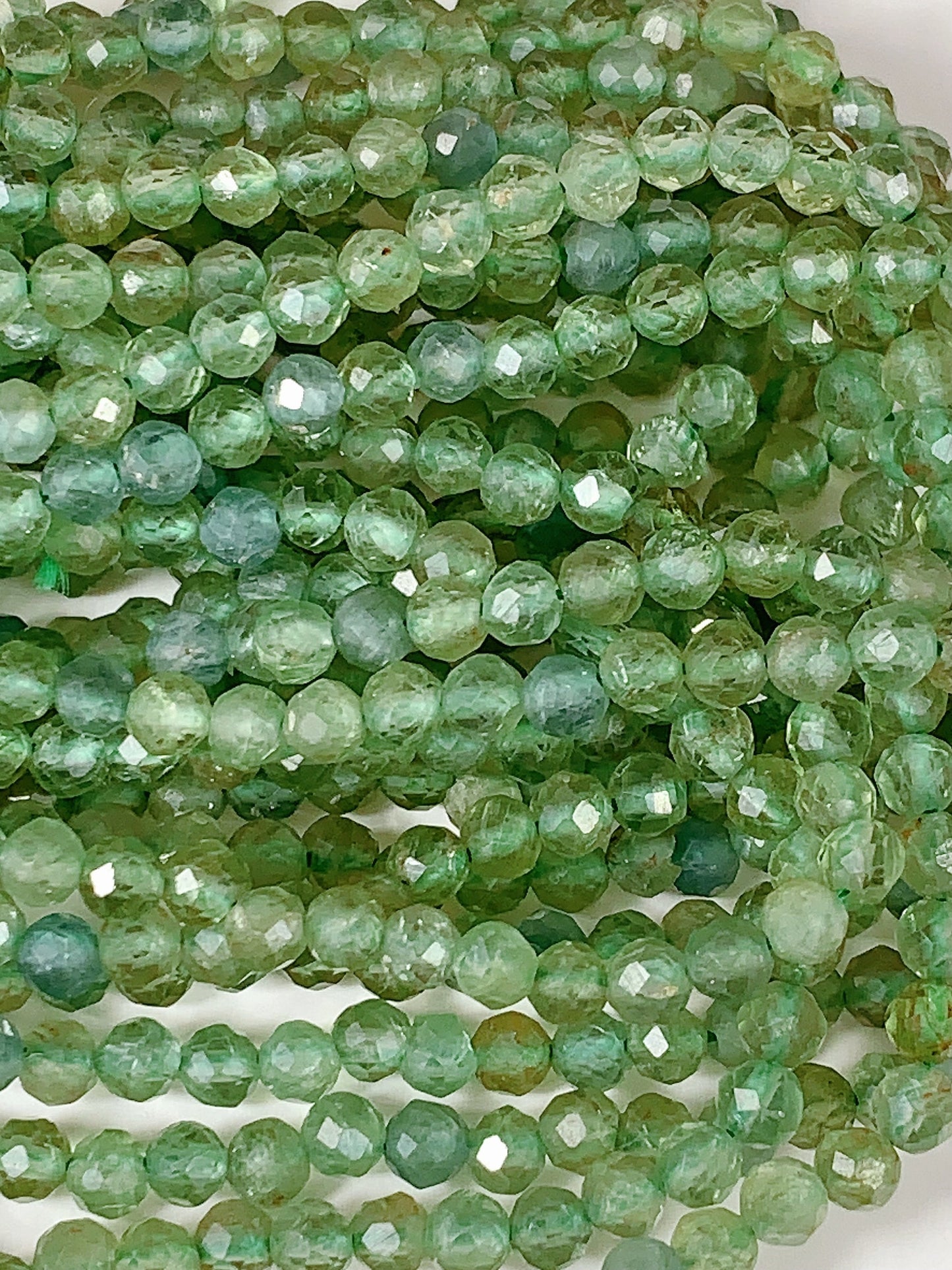 Genuine Natural Green Apatite Faceted Round Beads 15.5" Strand 2mm 3mm 4mm