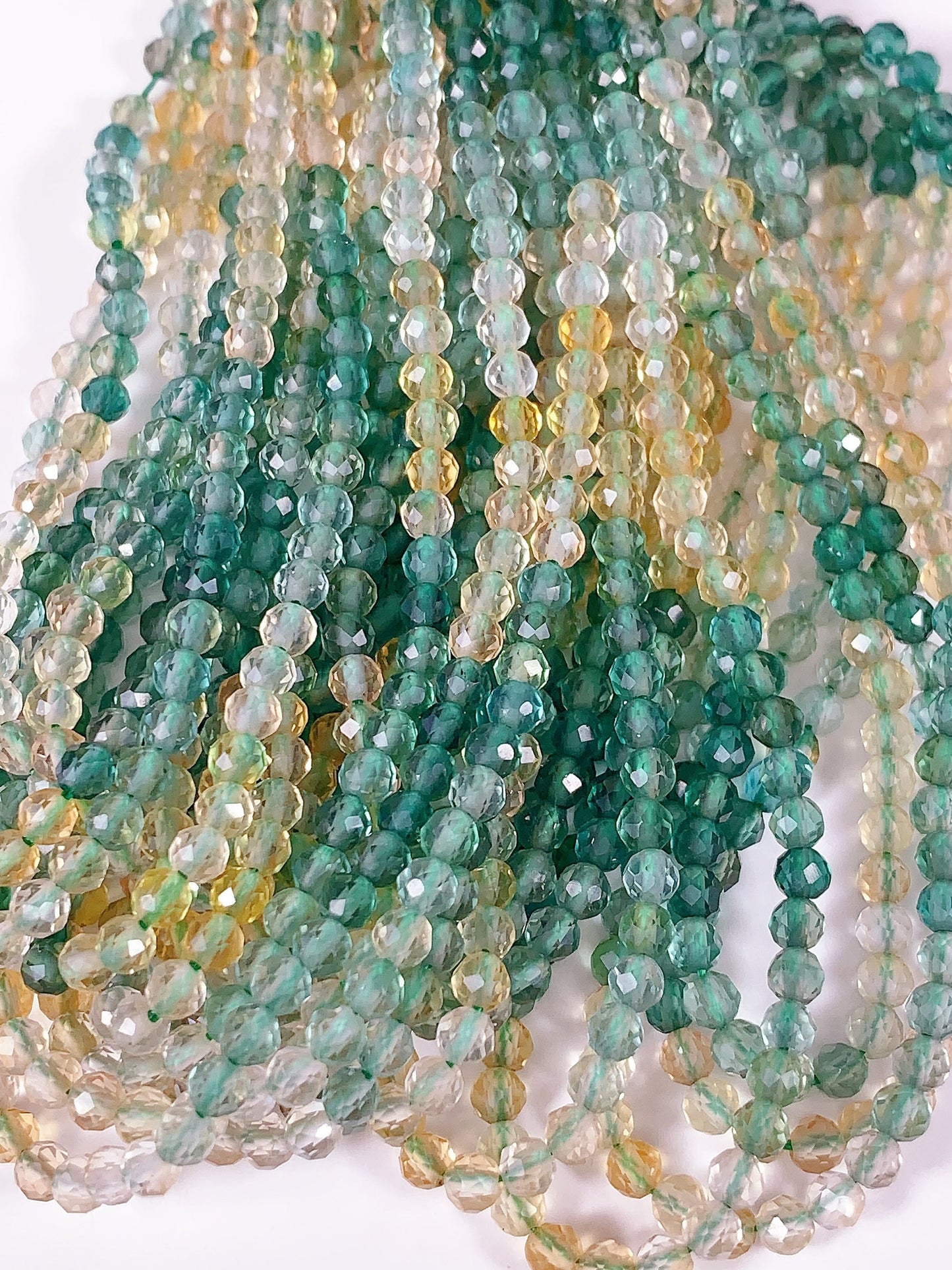 AAA Yellow Citrine Green Apatite Faceted Round Beads: 2-4mm, 15.5" Strand