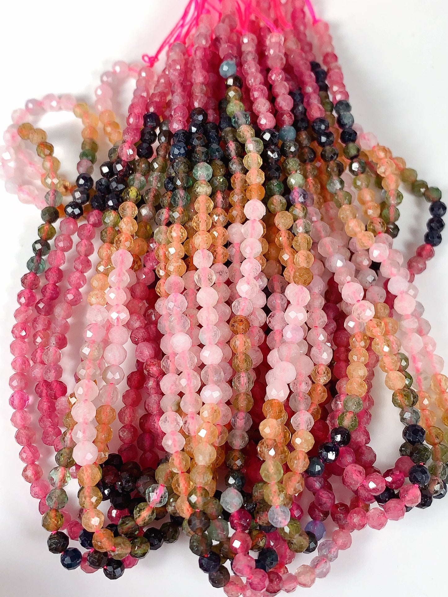 Rainbow Tourmaline Faceted Round Beads: Black, Green, Pink, Orange (15.5" Strand)