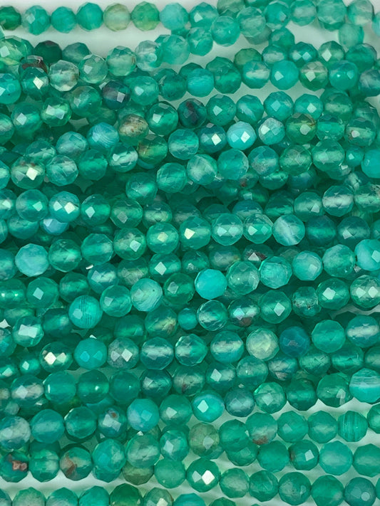 Natural Dyed Green Agate Faceted Round Beads 15.5" Strand 2mm 3mm 4mm