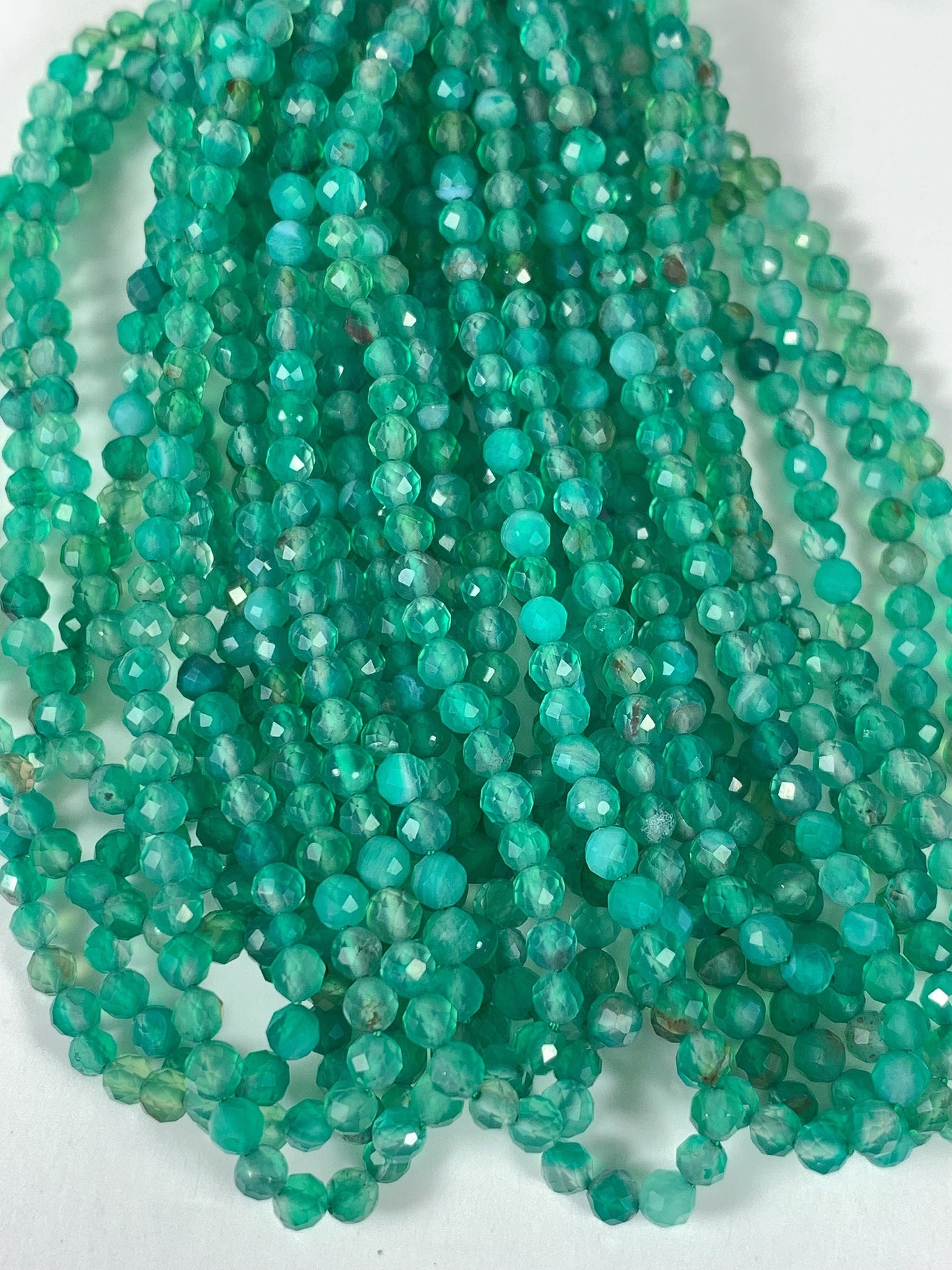 Natural Dyed Green Agate Faceted Round Beads 15.5" Strand 2mm 3mm 4mm