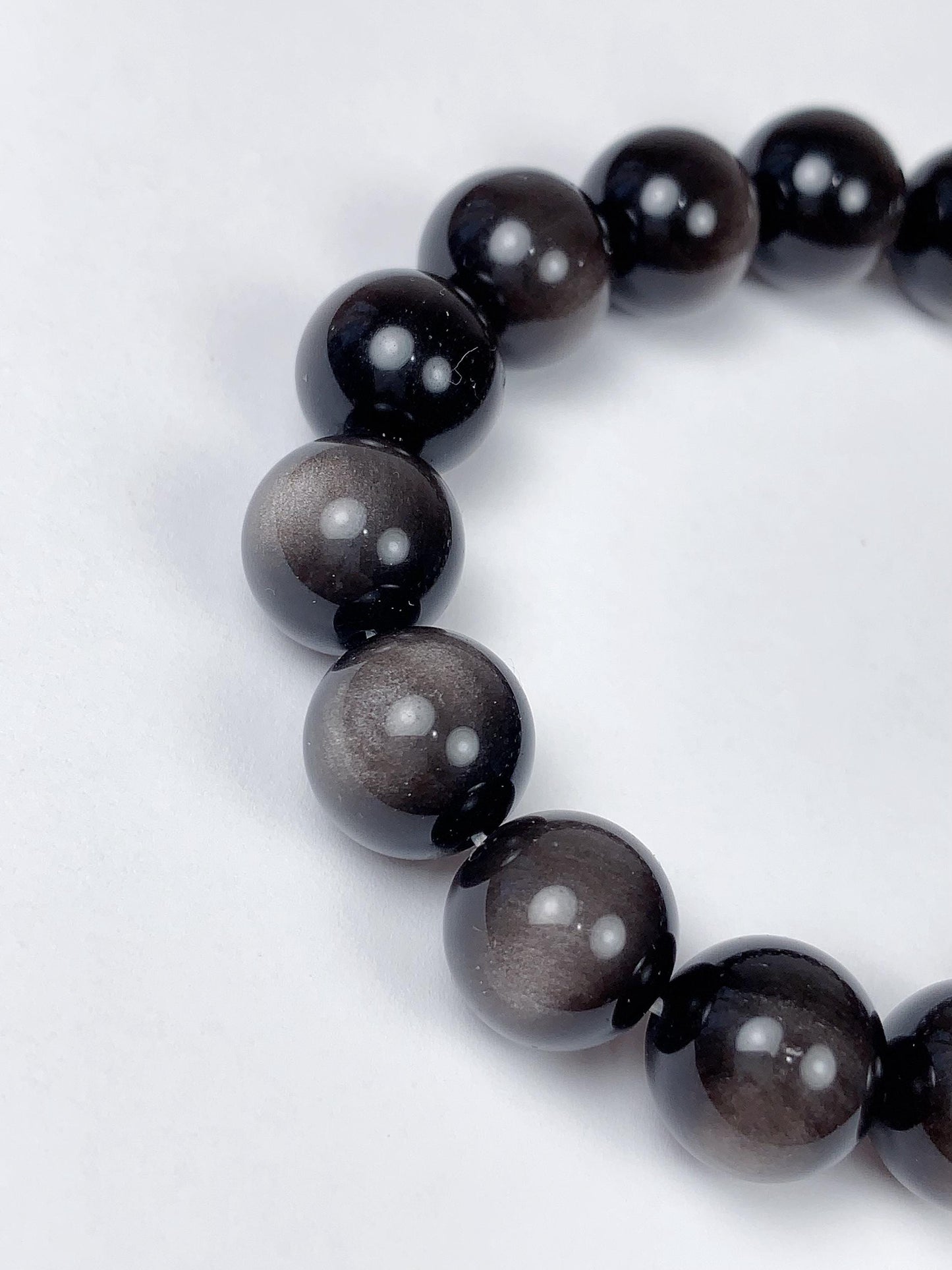 AAA Black Silver Obsidian Bracelet: Natural Gemstone Stretch Bracelet