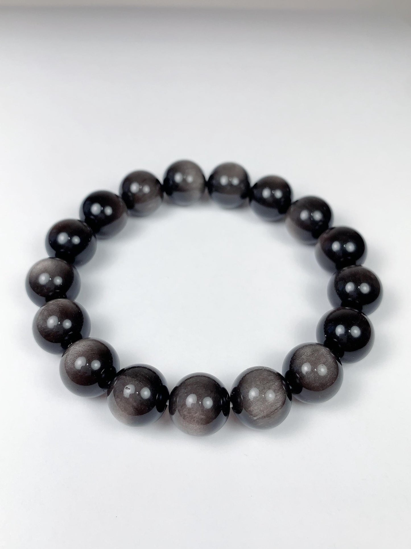 AAA Black Silver Obsidian Bracelet: Natural Gemstone Stretch Bracelet