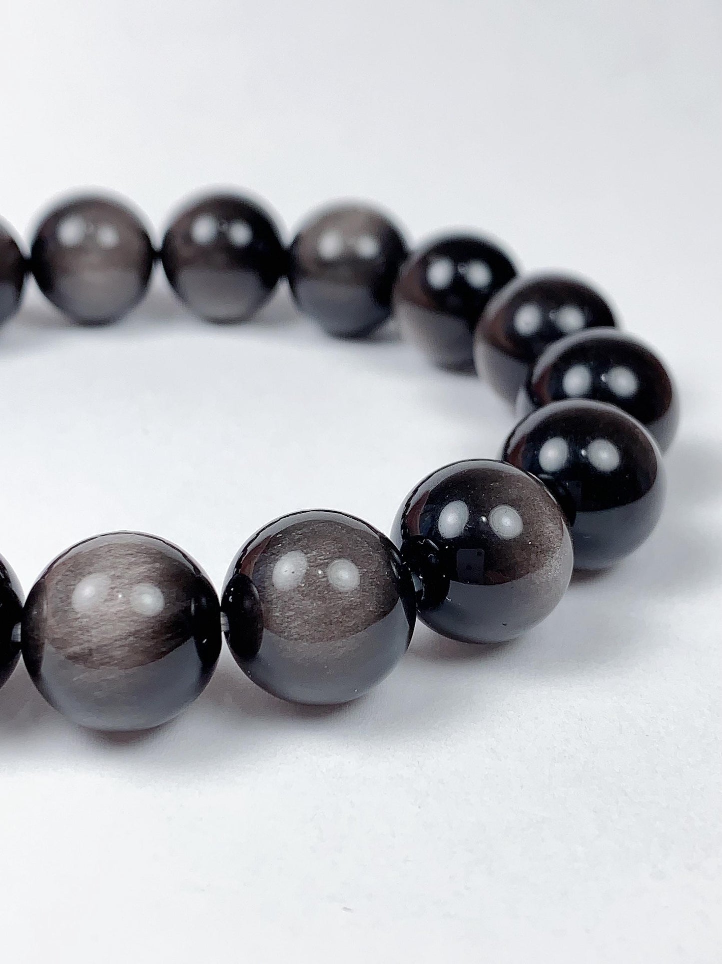AAA Black Silver Obsidian Bracelet: Natural Gemstone Stretch Bracelet