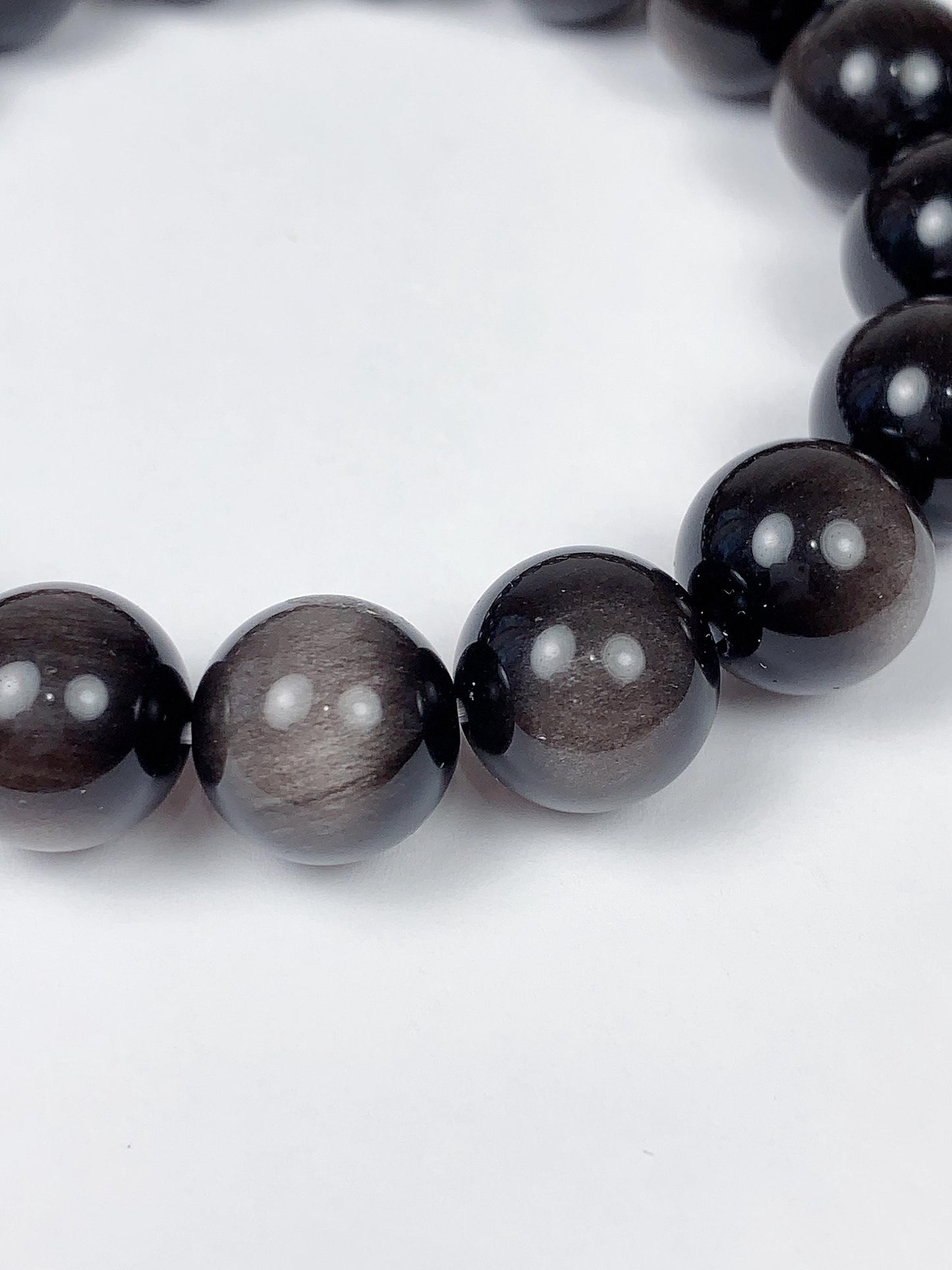AAA Black Silver Obsidian Bracelet: Natural Gemstone Stretch Bracelet