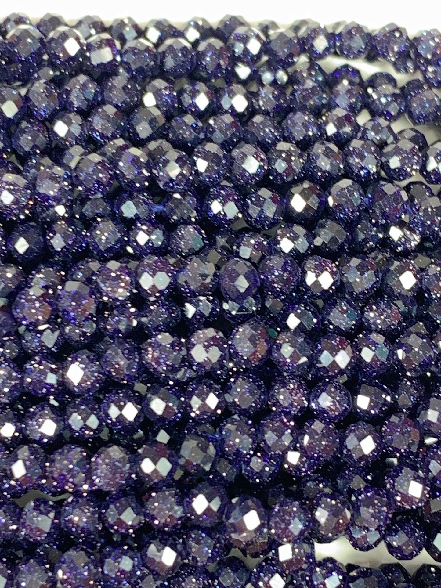 AAA+ Blue Sandstone Faceted Round Beads: 2mm 3mm 4mm, 15.5" Strand