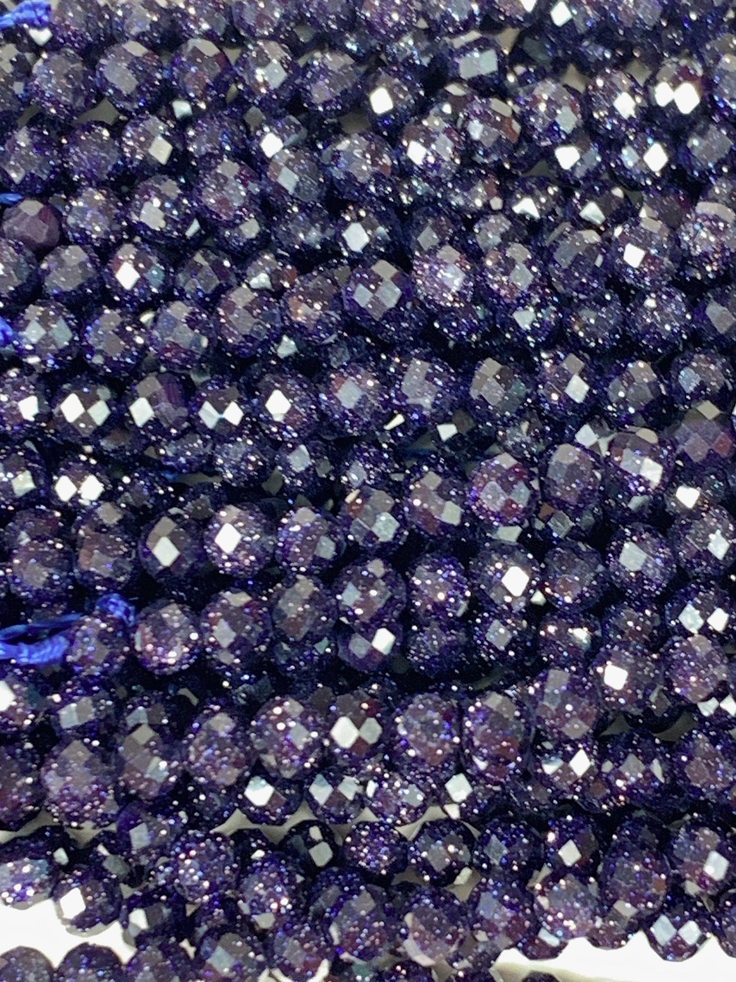 AAA+ Blue Sandstone Faceted Round Beads: 2mm 3mm 4mm, 15.5" Strand