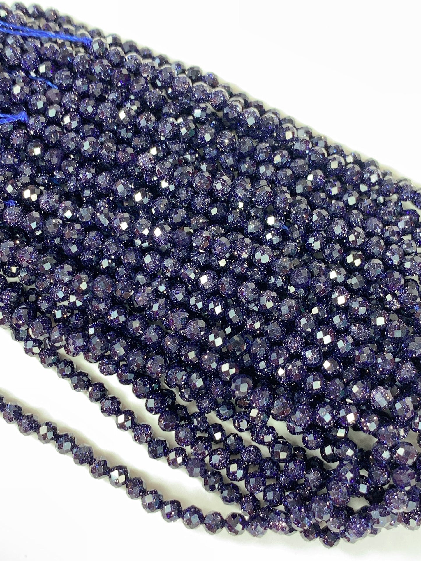 AAA+ Blue Sandstone Faceted Round Beads: 2mm 3mm 4mm, 15.5" Strand