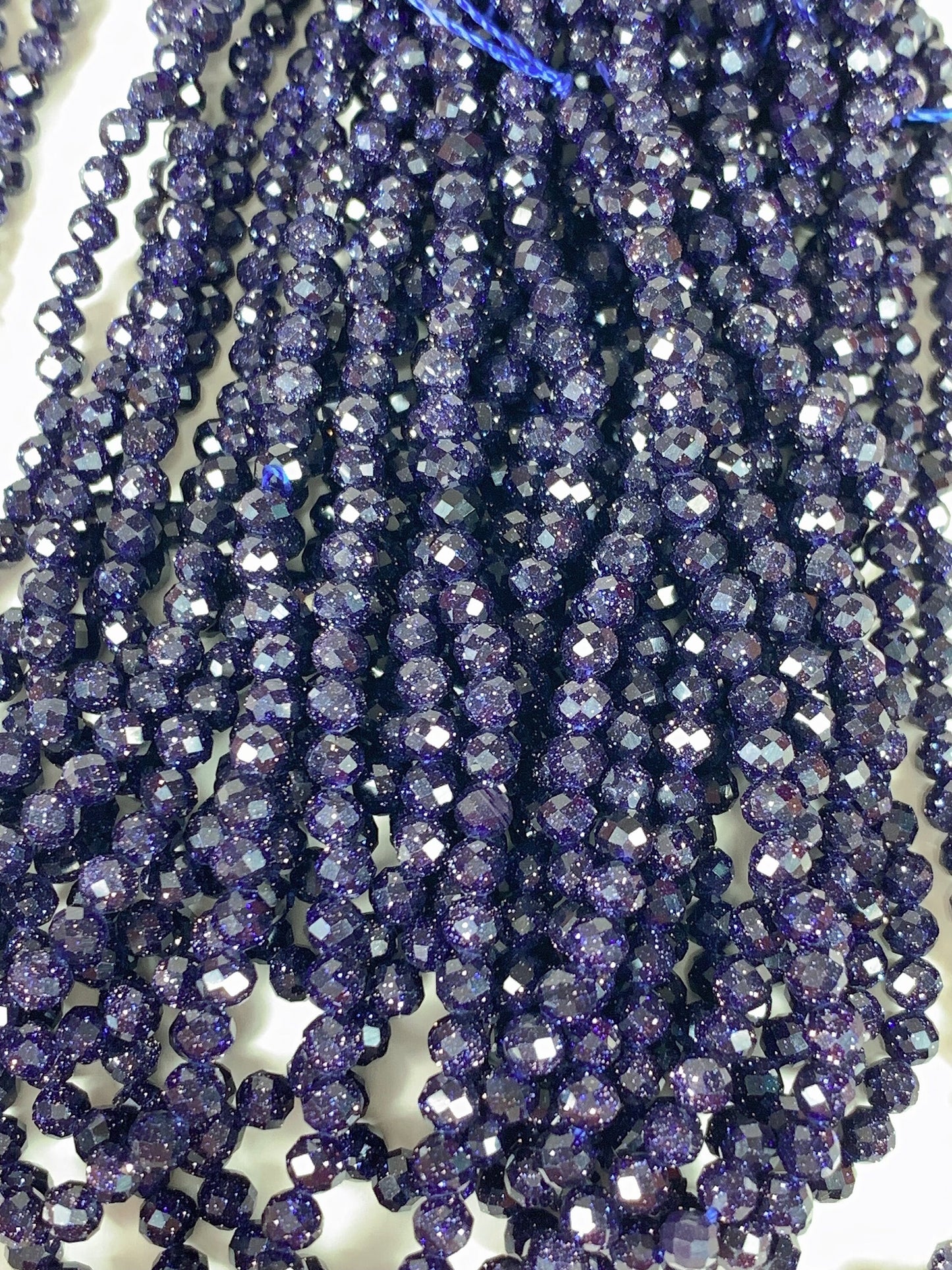AAA+ Blue Sandstone Faceted Round Beads: 2mm 3mm 4mm, 15.5" Strand