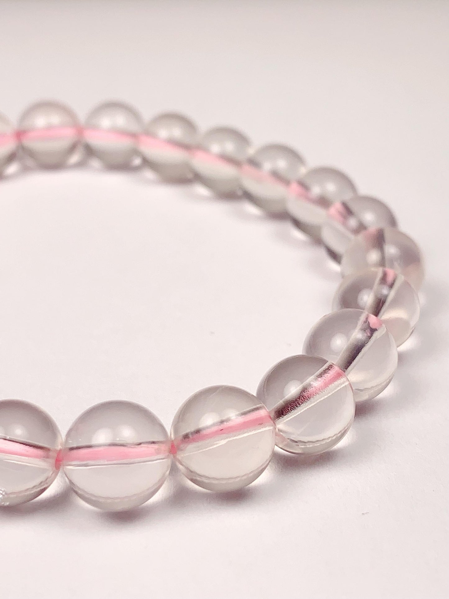 AAA Clear Pink Phantom Quartz Bracelet - Natural Gemstone Stretch Bracelet
