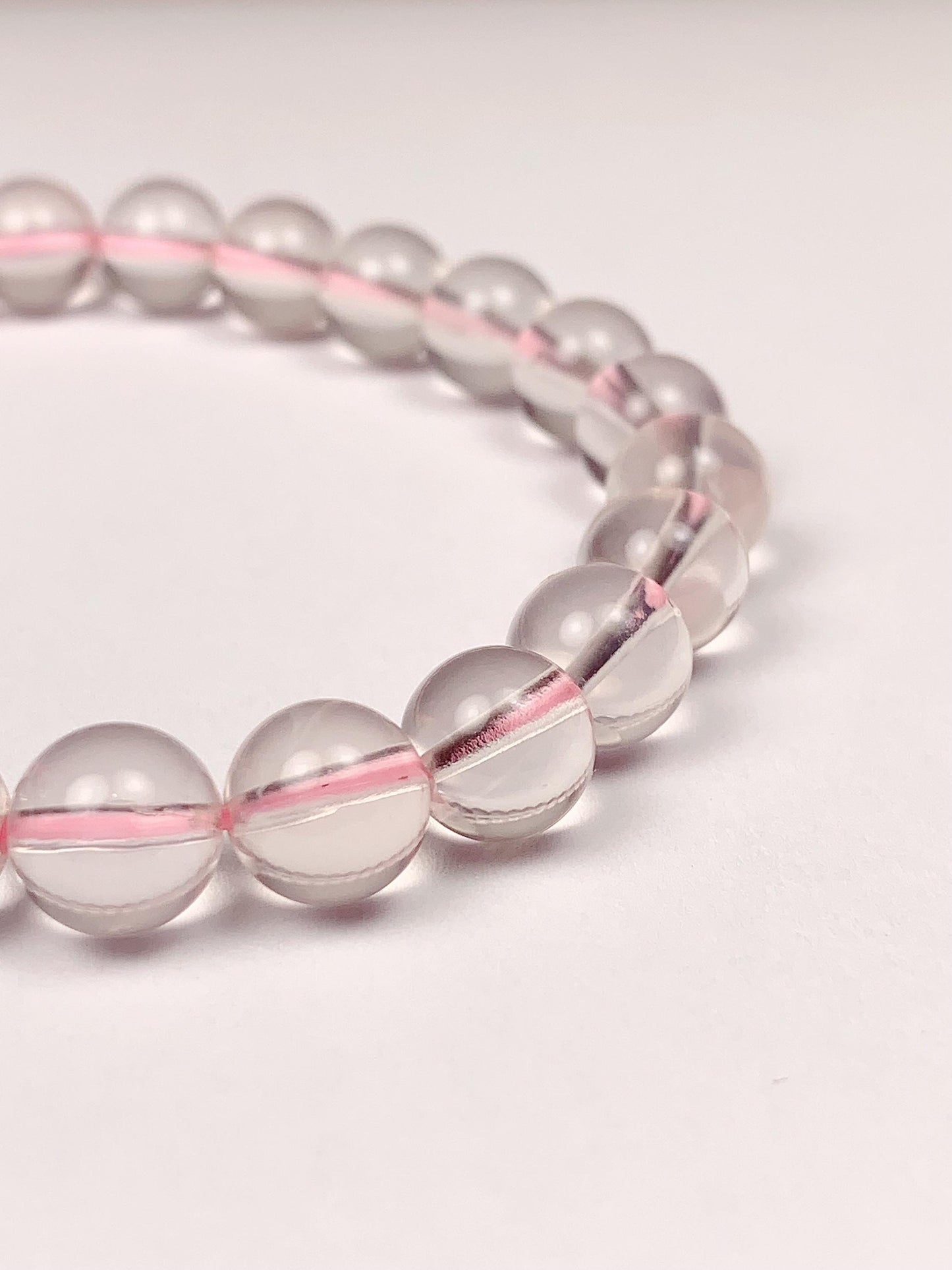 AAA Clear Pink Phantom Quartz Bracelet - Natural Gemstone Stretch Bracelet